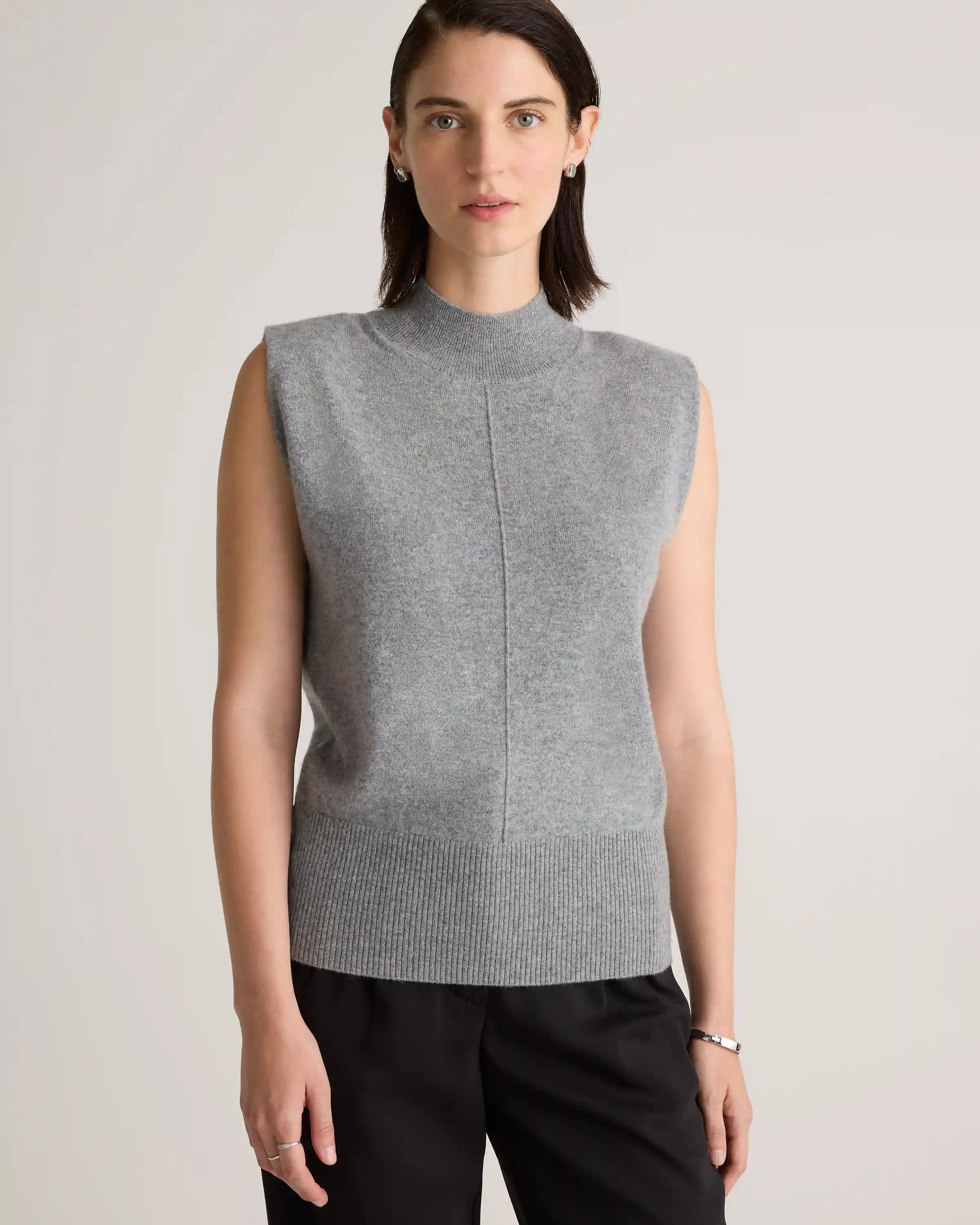 Mongolian Cashmere Padded-Shoulder Sweater Tank