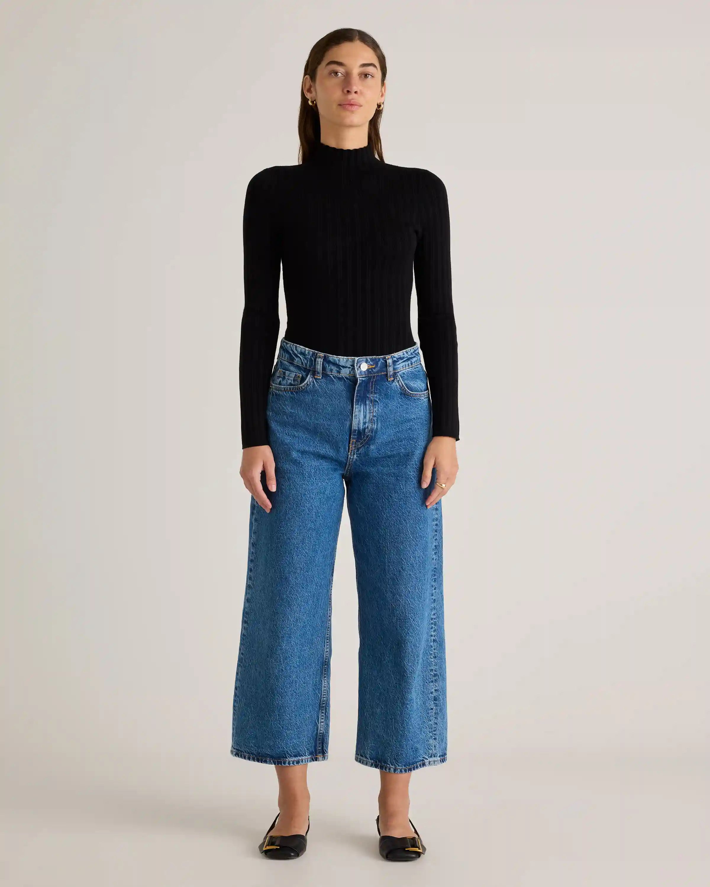 Cotton Cashmere Ribbed Turtleneck Bodysuit