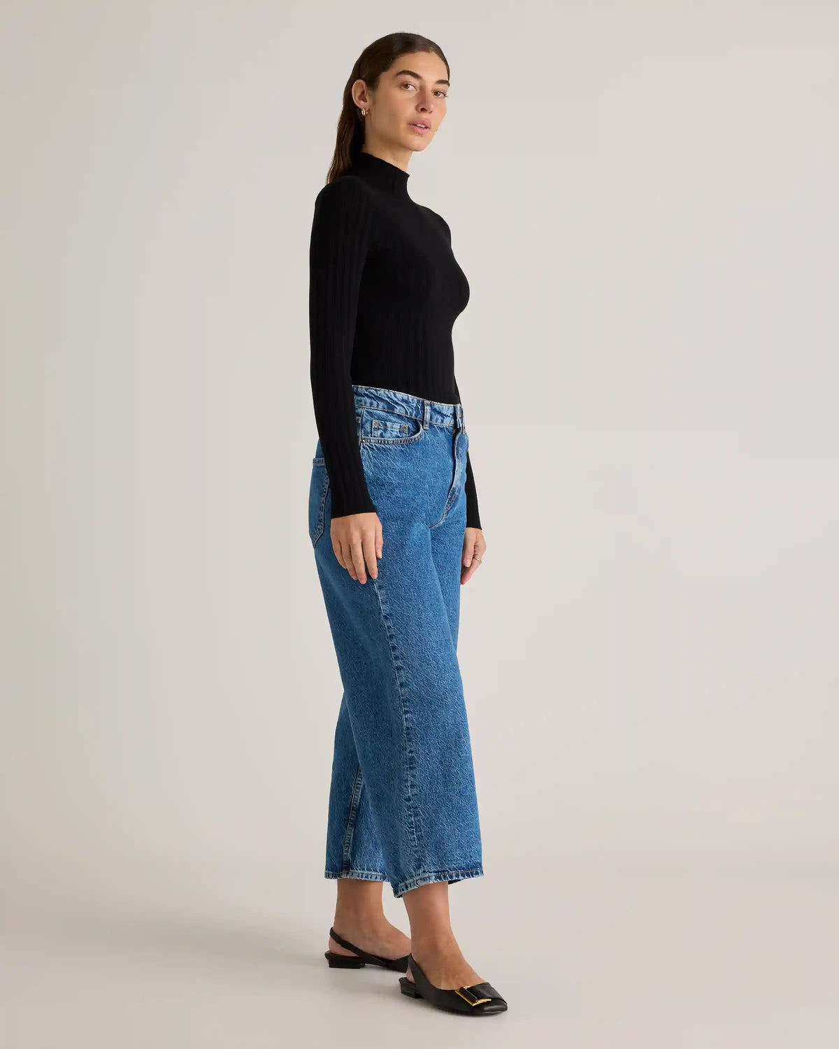 Cotton Cashmere Ribbed Turtleneck Bodysuit