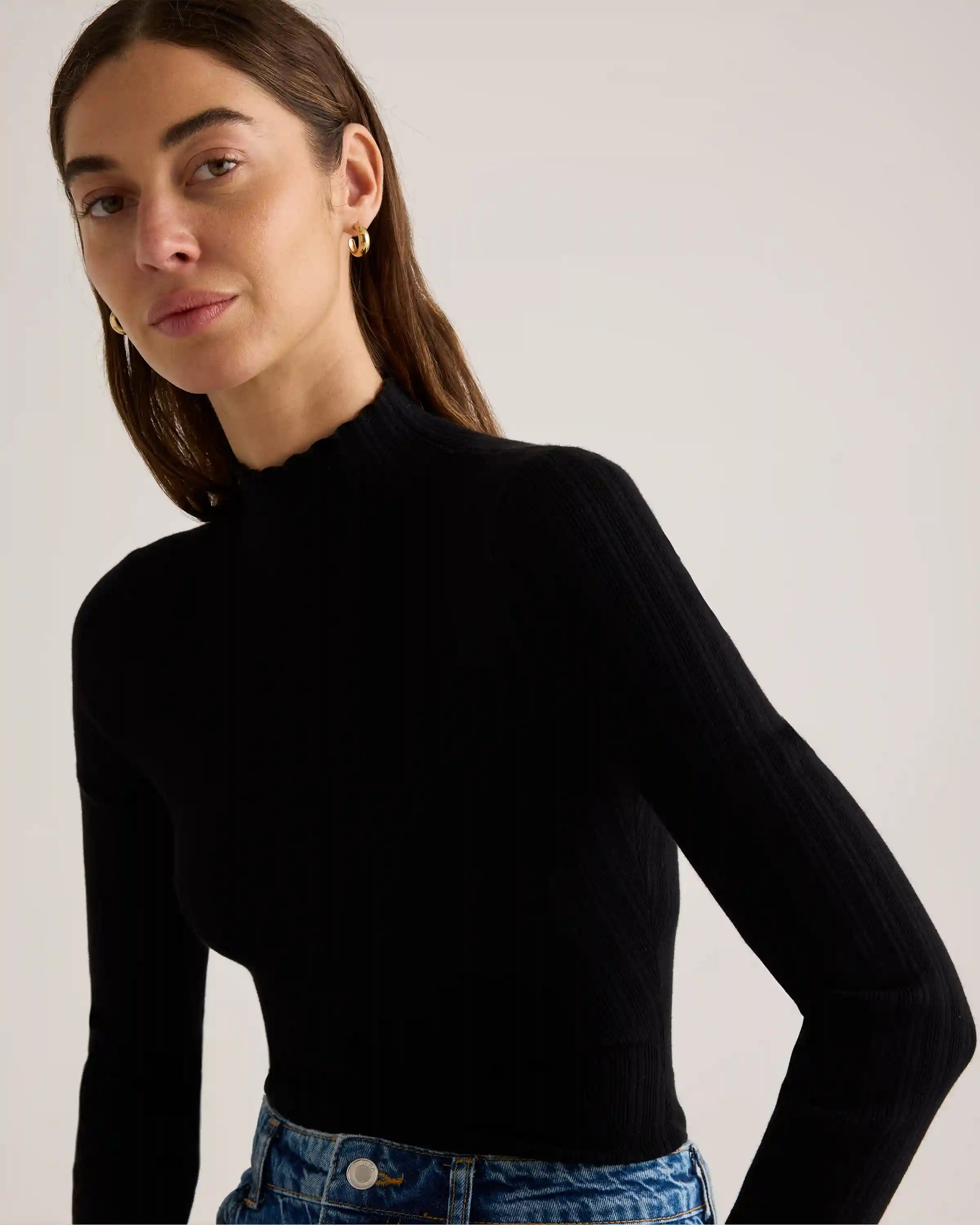 Cotton Cashmere Ribbed Turtleneck Bodysuit