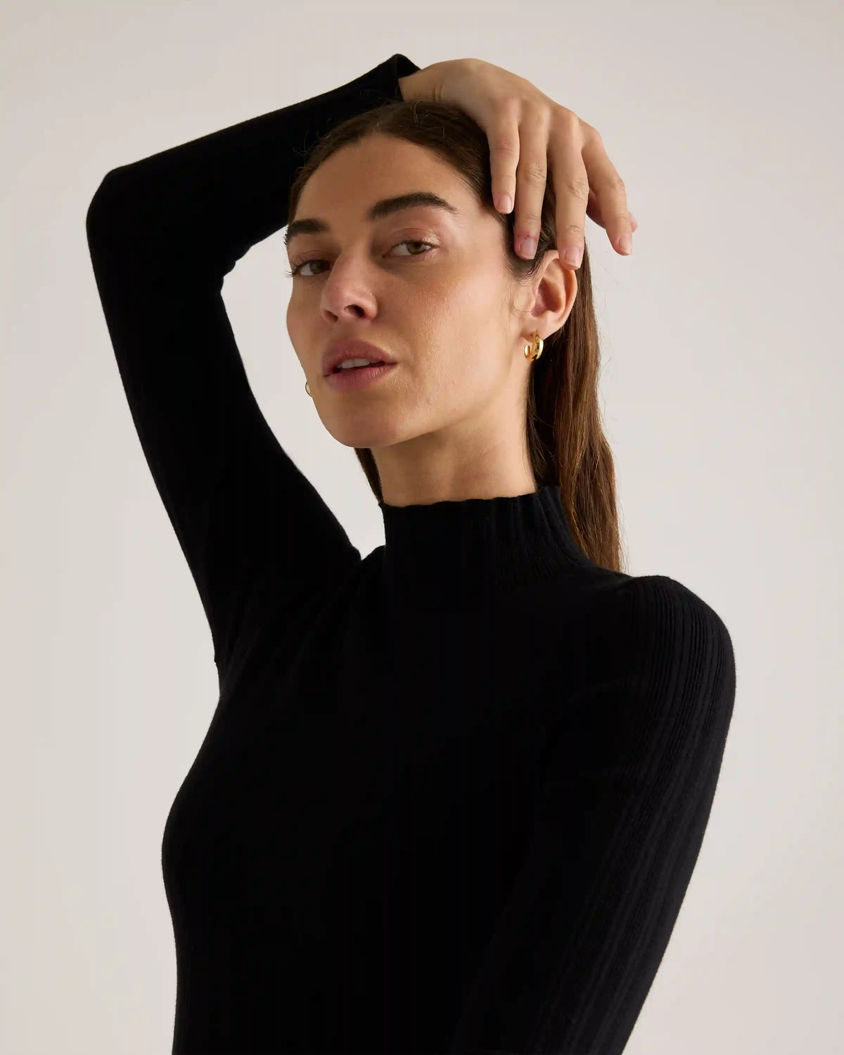 Cotton Cashmere Ribbed Turtleneck Bodysuit