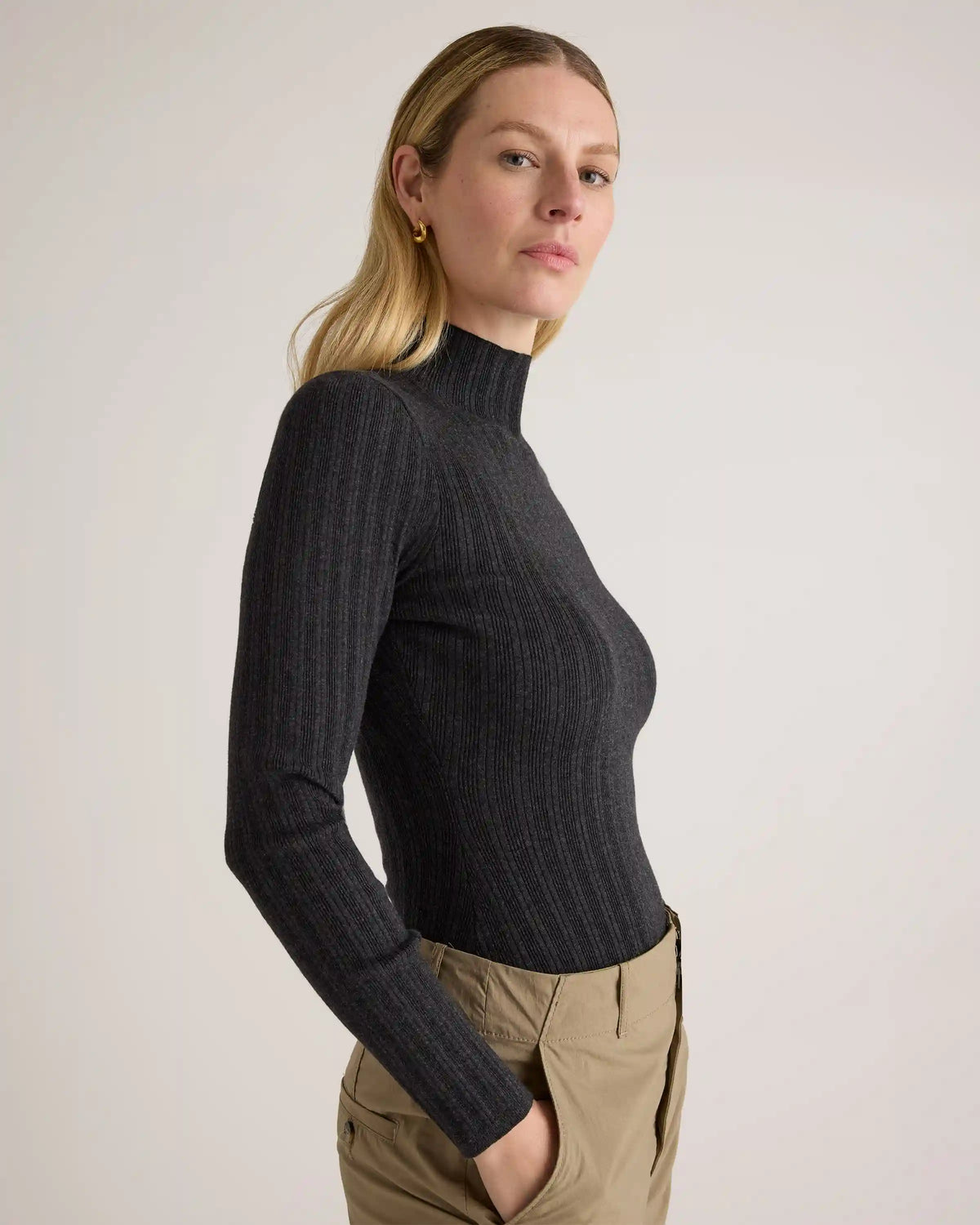Cotton Cashmere Ribbed Turtleneck Bodysuit