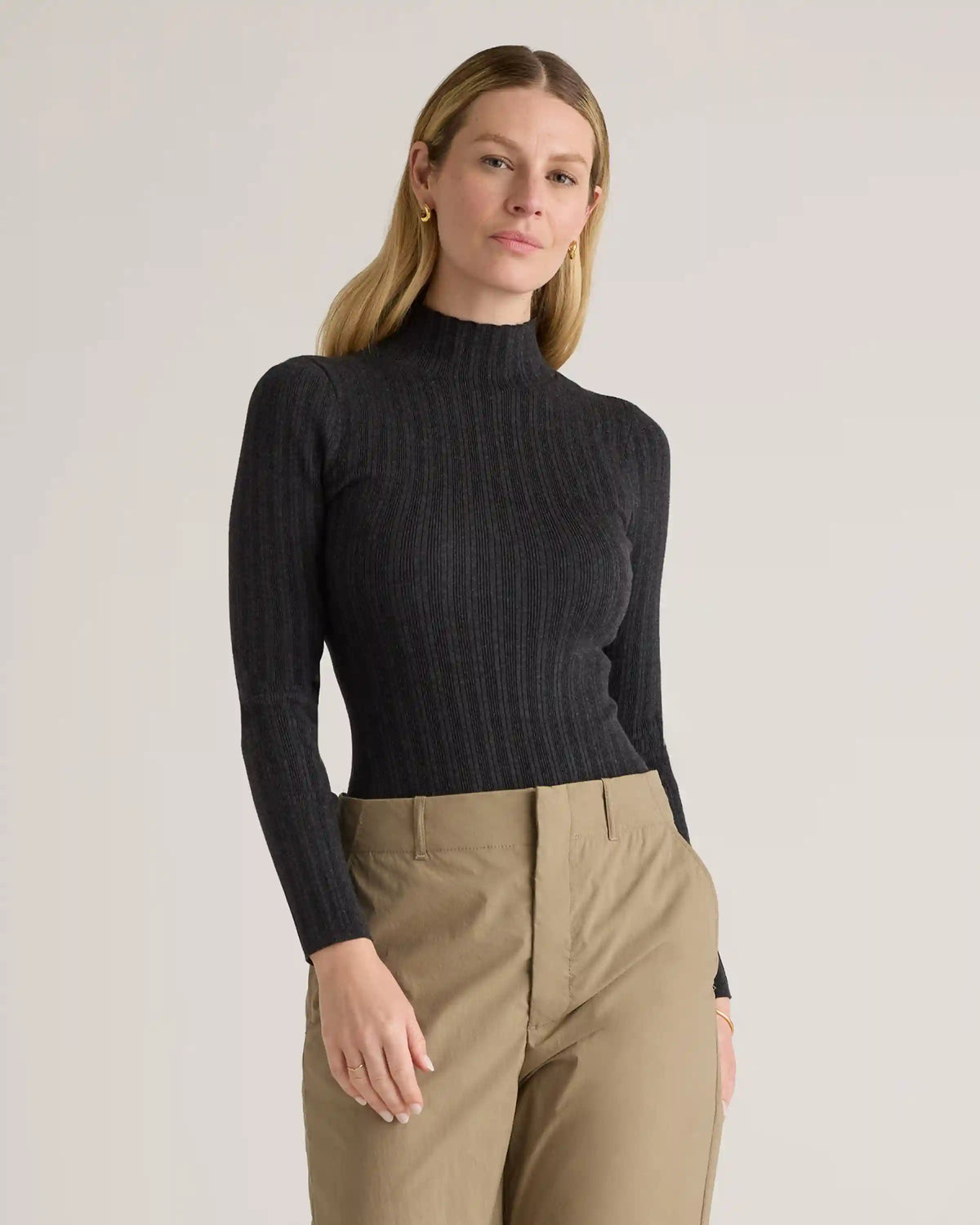 Cotton Cashmere Ribbed Turtleneck Bodysuit