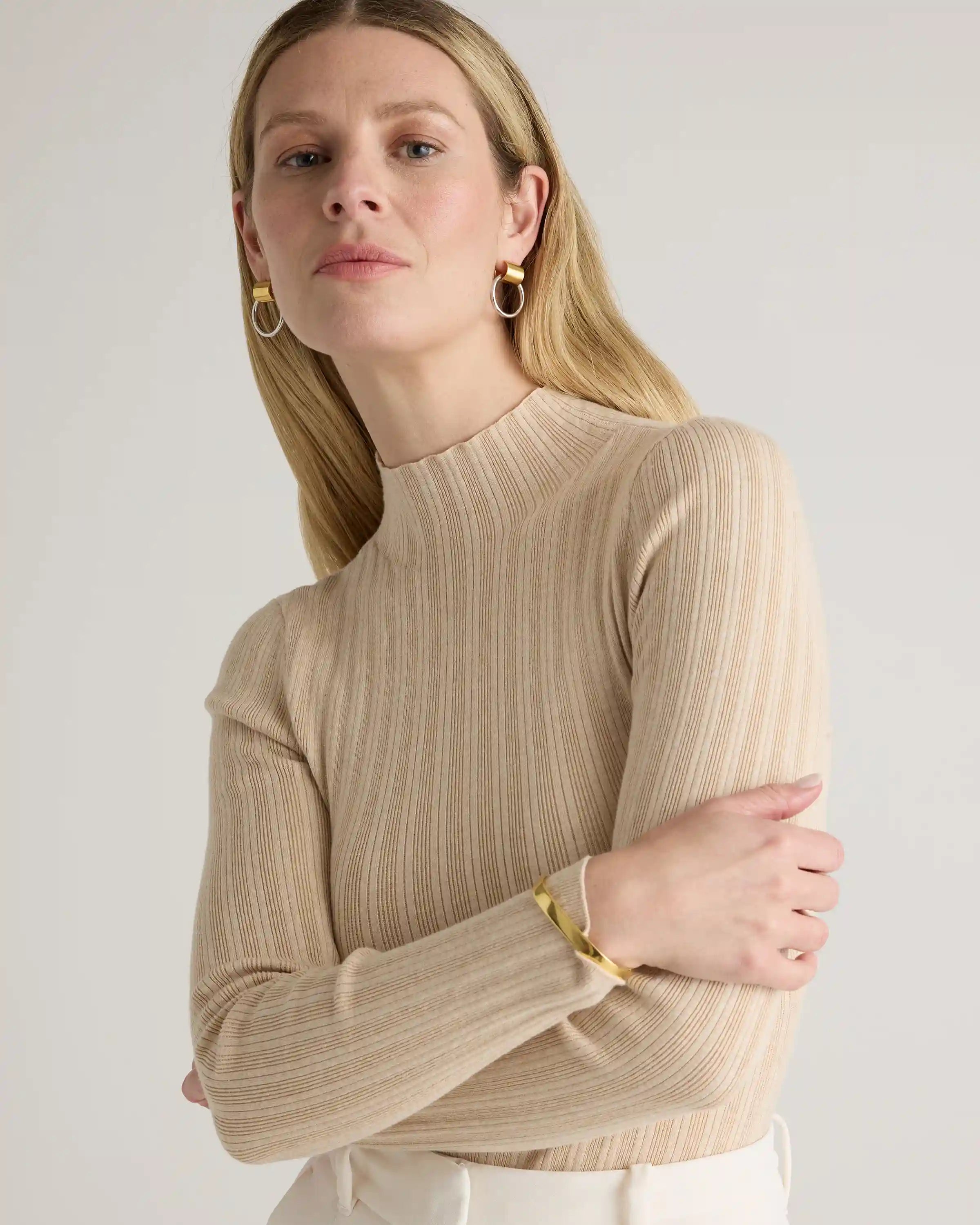Cotton Cashmere Ribbed Turtleneck Bodysuit