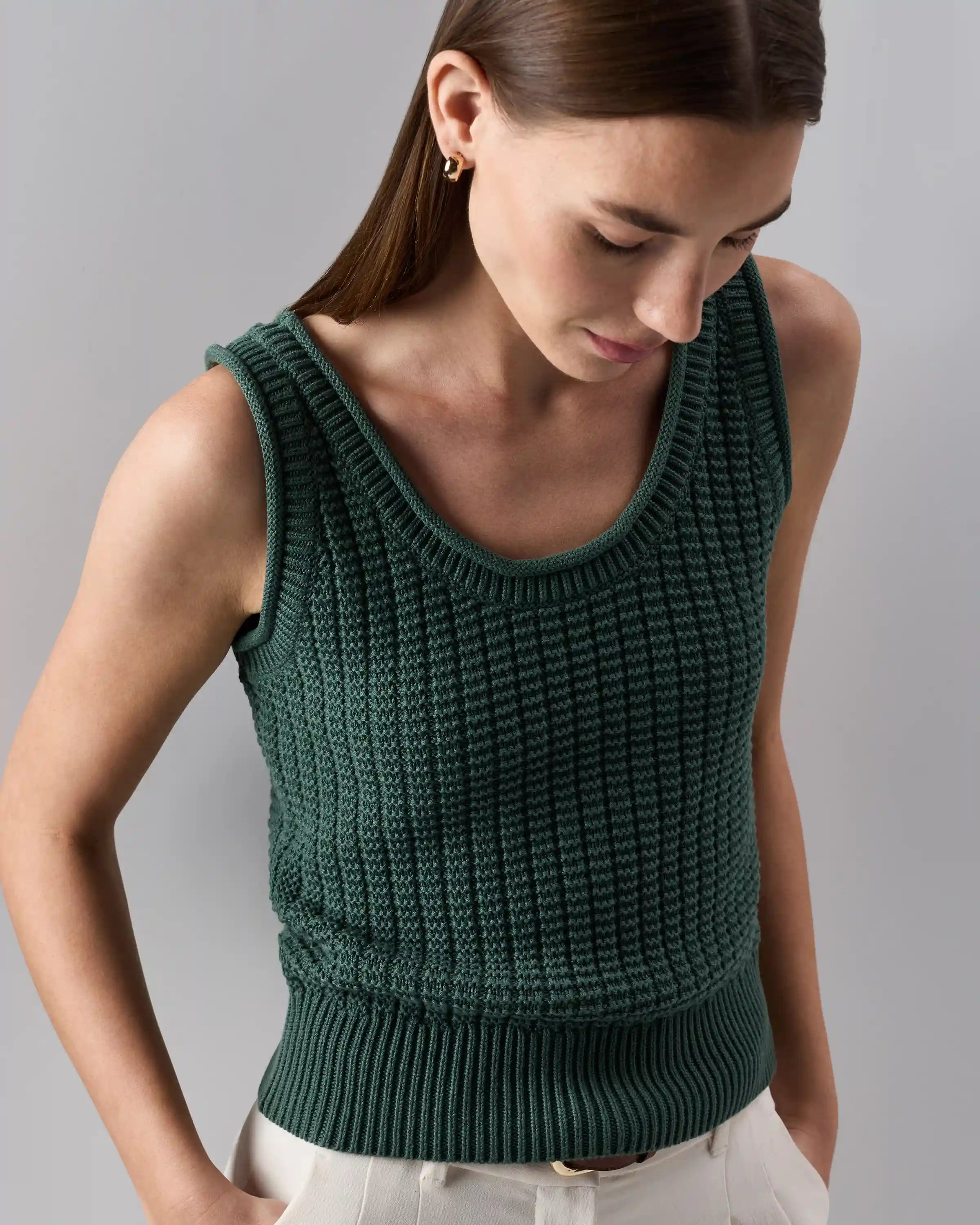 100% Organic Cotton Waffle Cropped Sweater Tank
