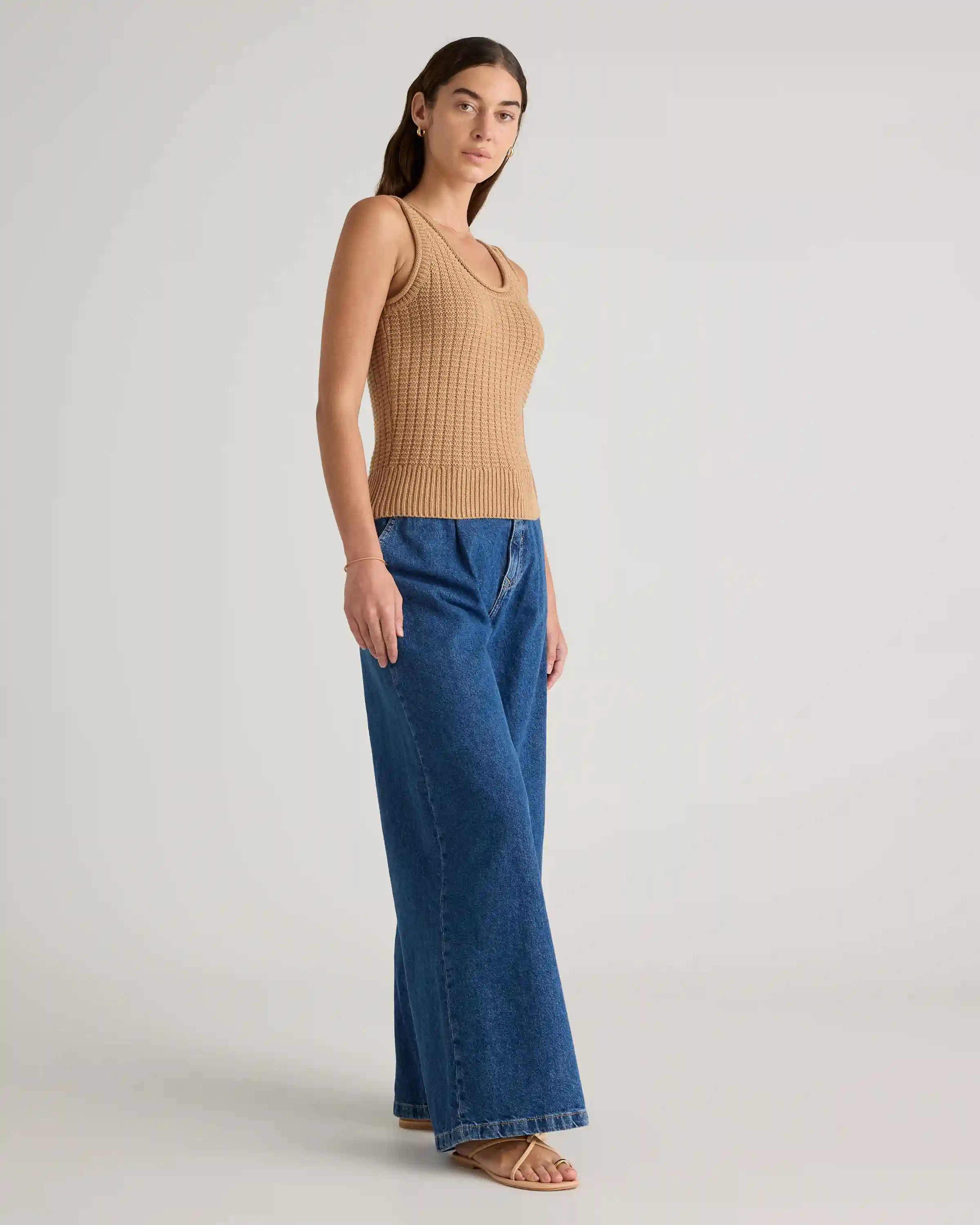 100% Organic Cotton Waffle Cropped Sweater Tank