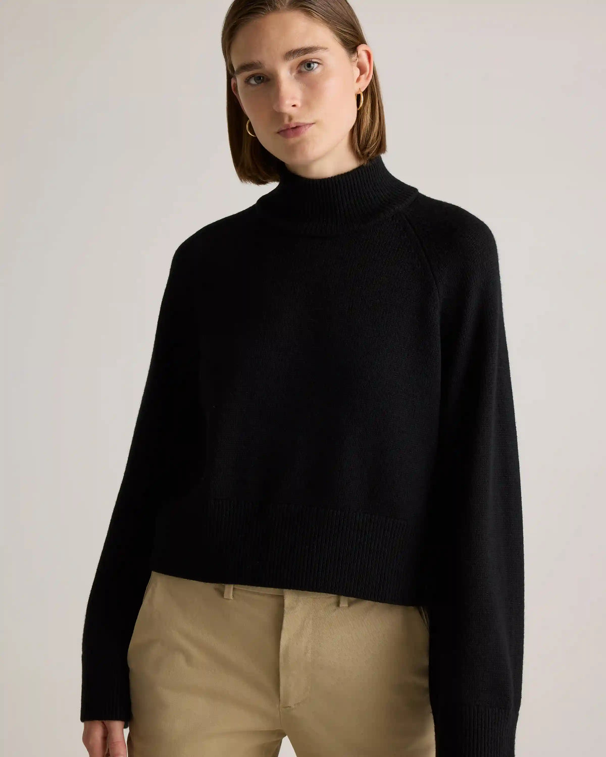 Australian Merino Wool Cropped Mock Neck Sweater
