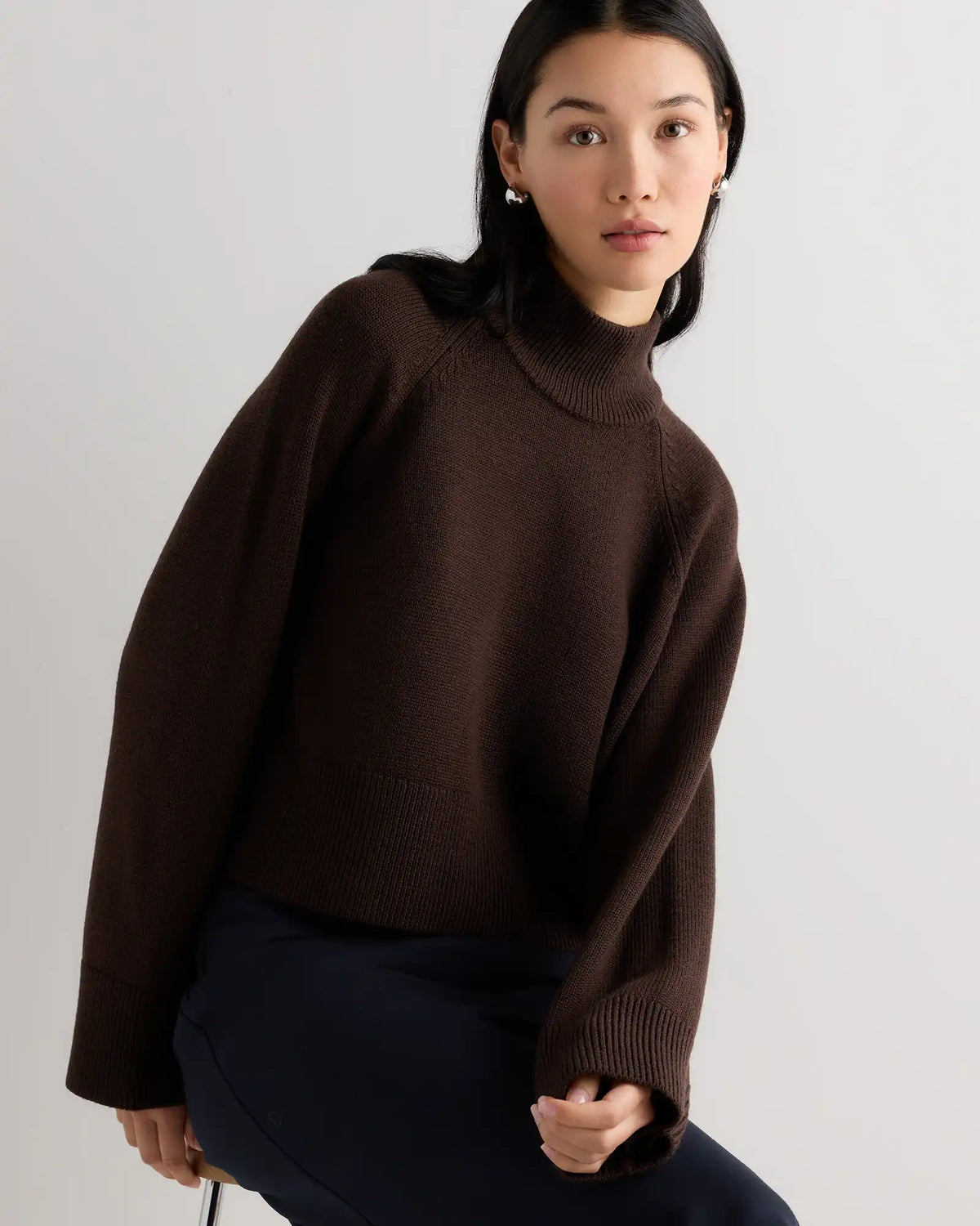 Australian Merino Wool Cropped Mock Neck Sweater