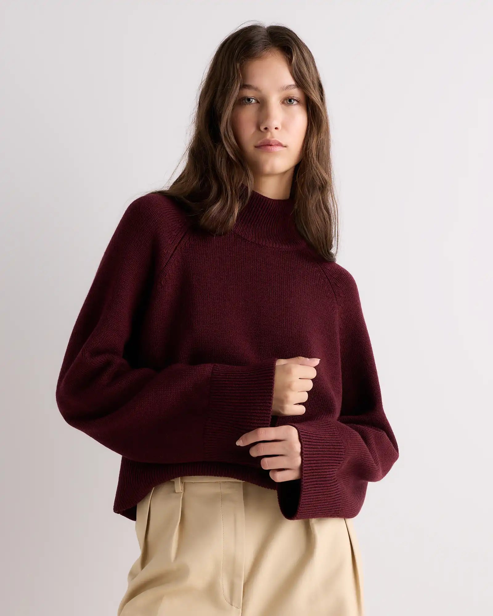 Australian Merino Wool Cropped Mock Neck Sweater