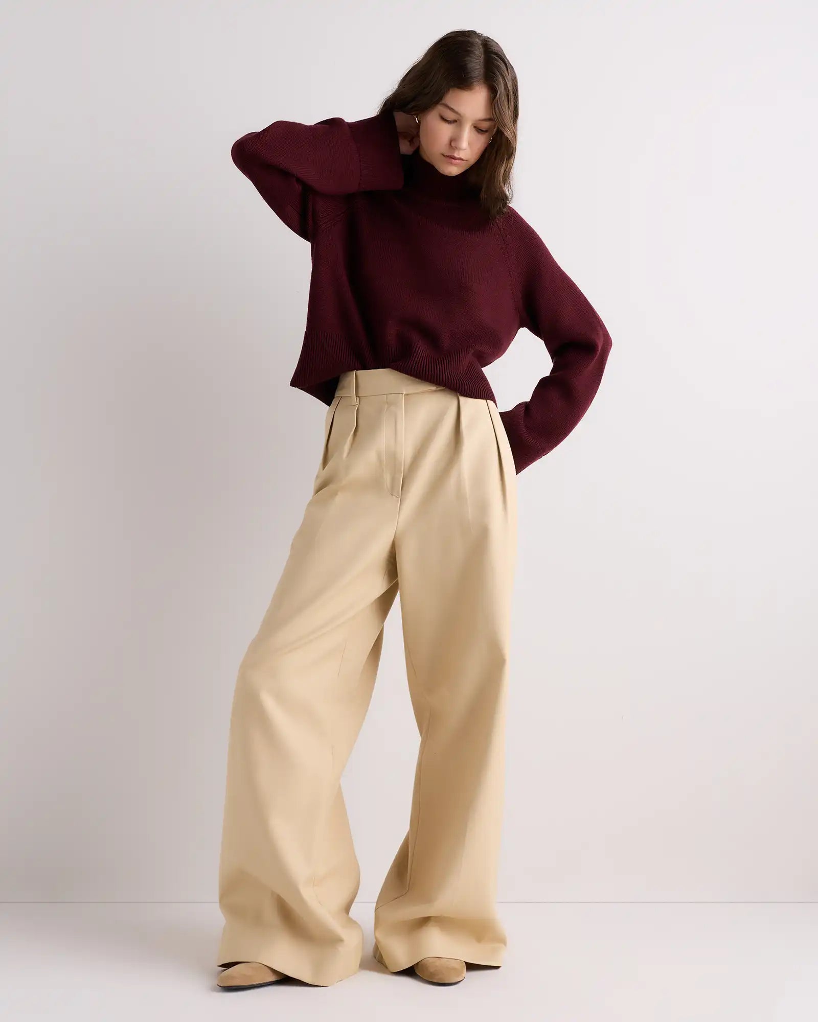 Australian Merino Wool Cropped Mock Neck Sweater