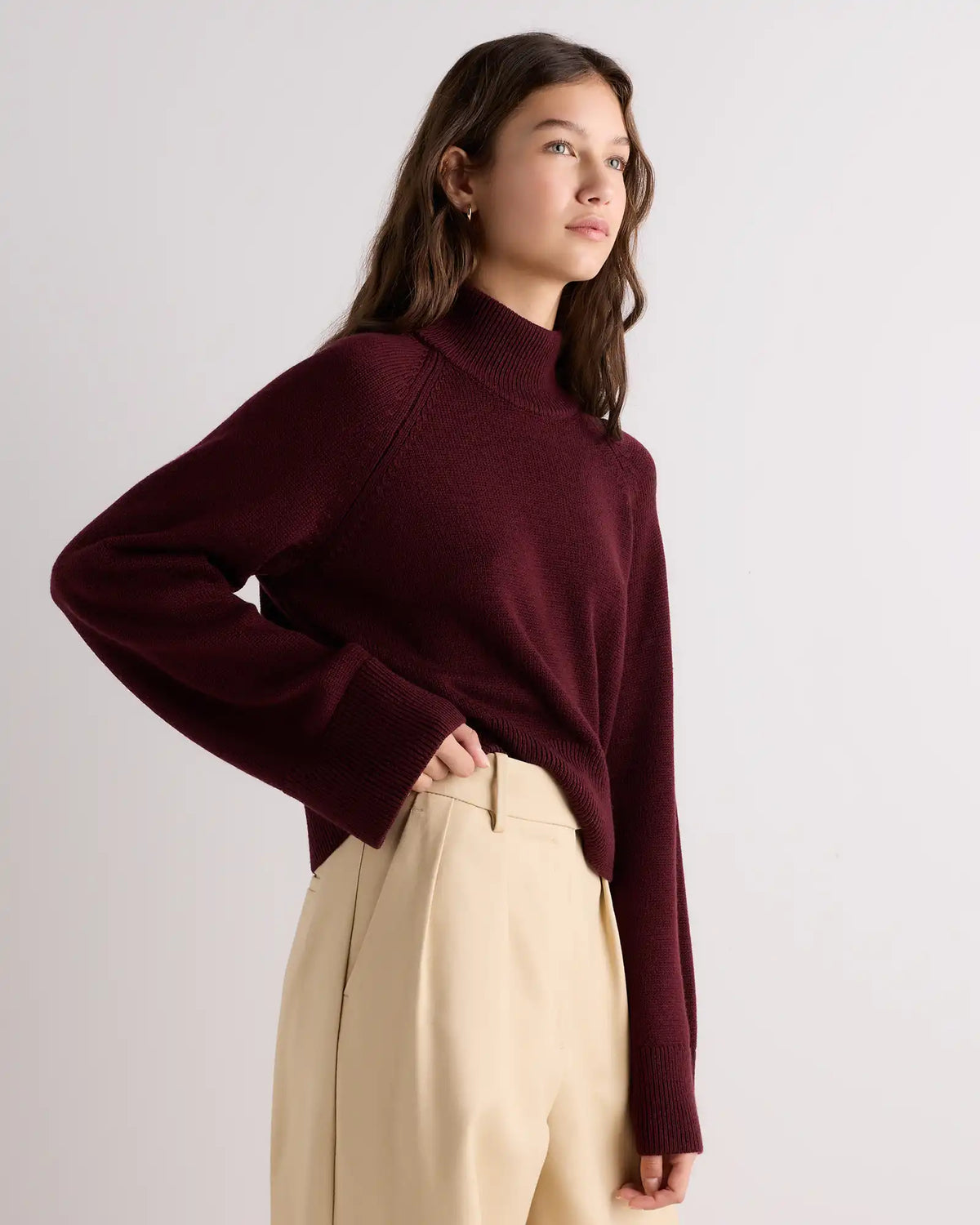 Australian Merino Wool Cropped Mock Neck Sweater