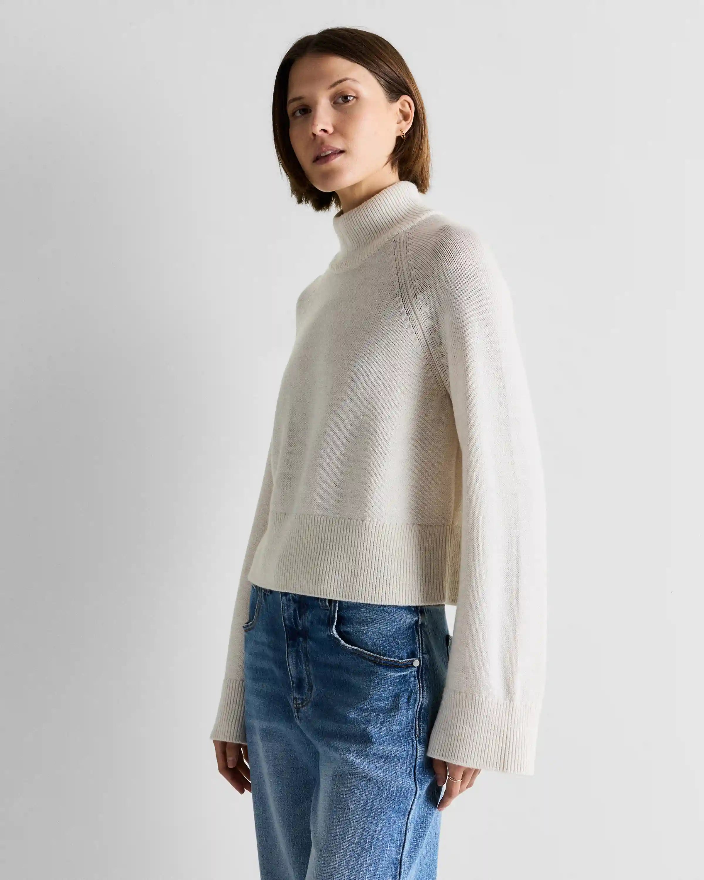 Australian Merino Wool Cropped Mock Neck Sweater