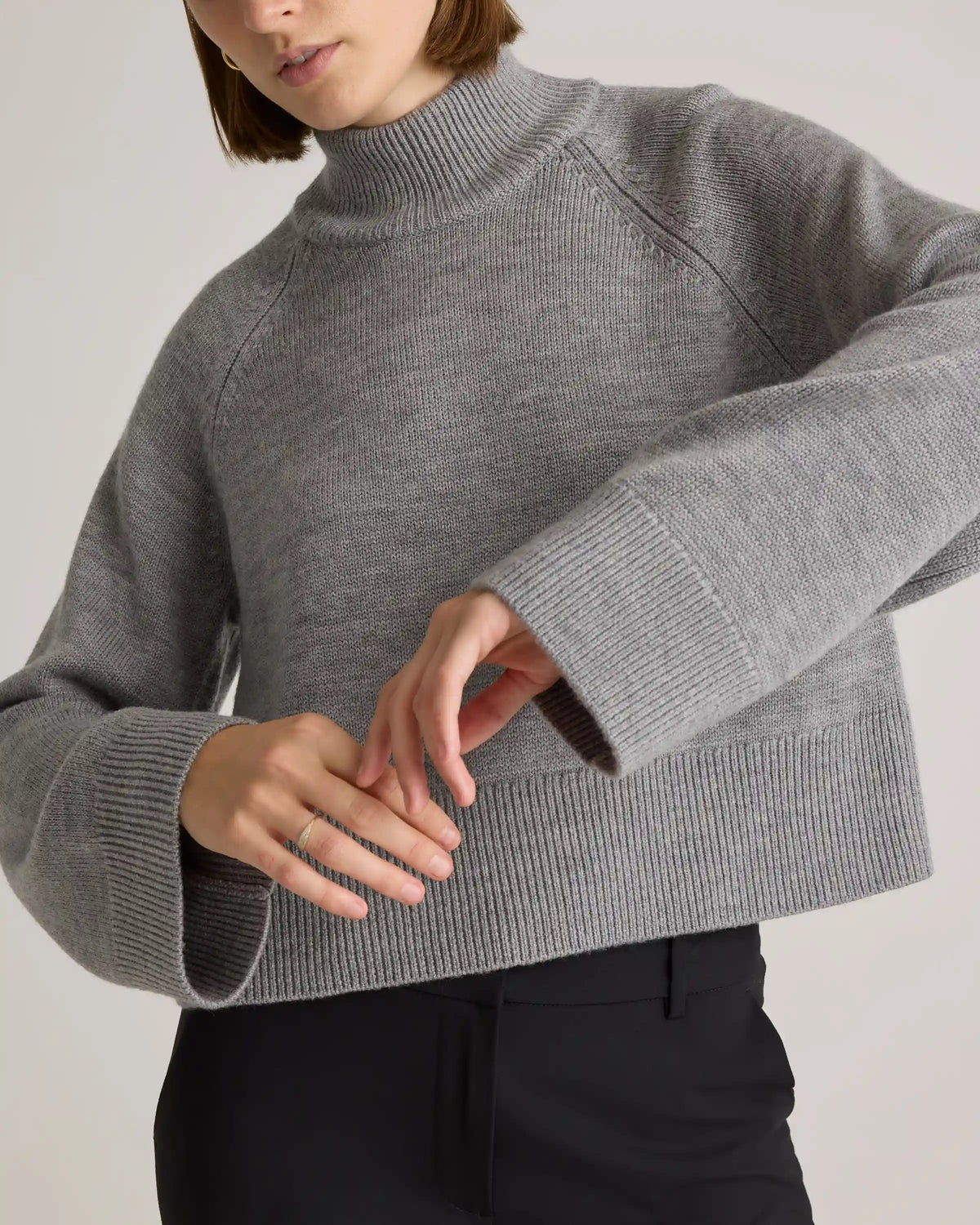 Australian Merino Wool Cropped Mock Neck Sweater