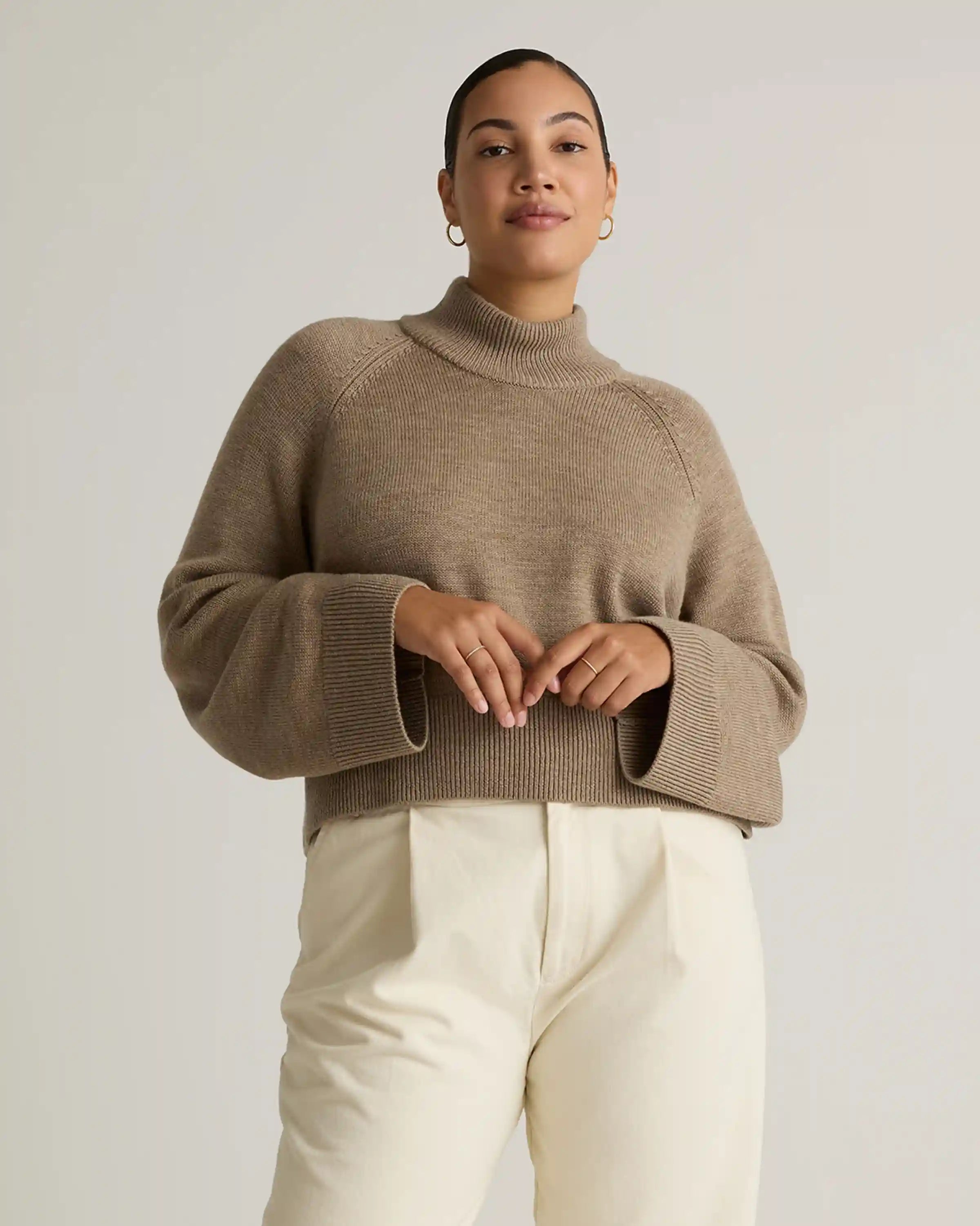 Australian Merino Wool Cropped Mock Neck Sweater