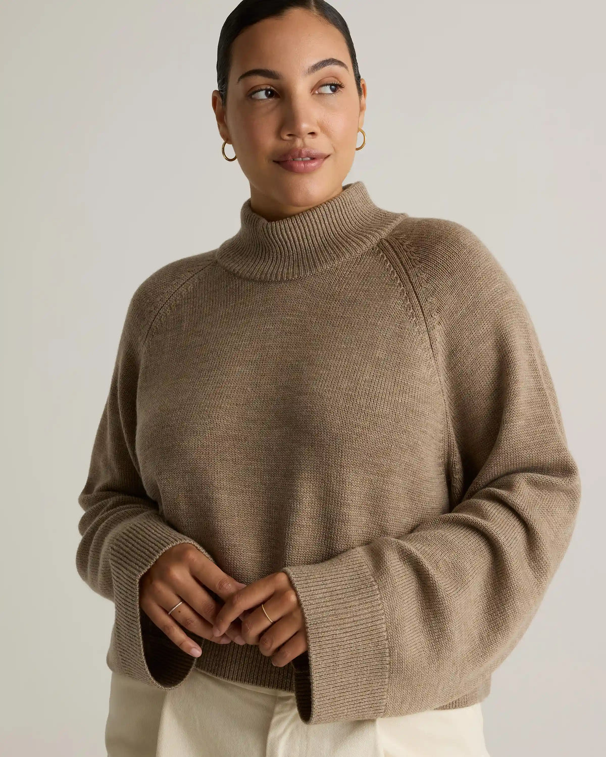 Australian Merino Wool Cropped Mock Neck Sweater