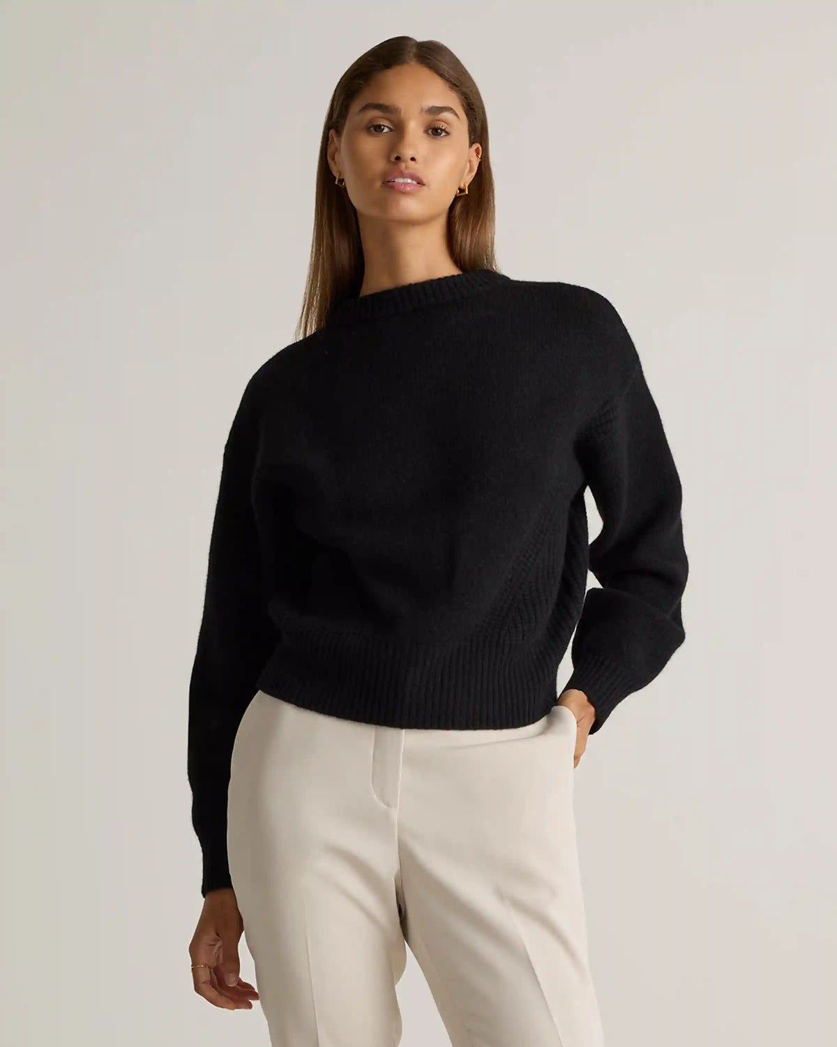 100% Yak Wool Pointelle Detail Relaxed Crew