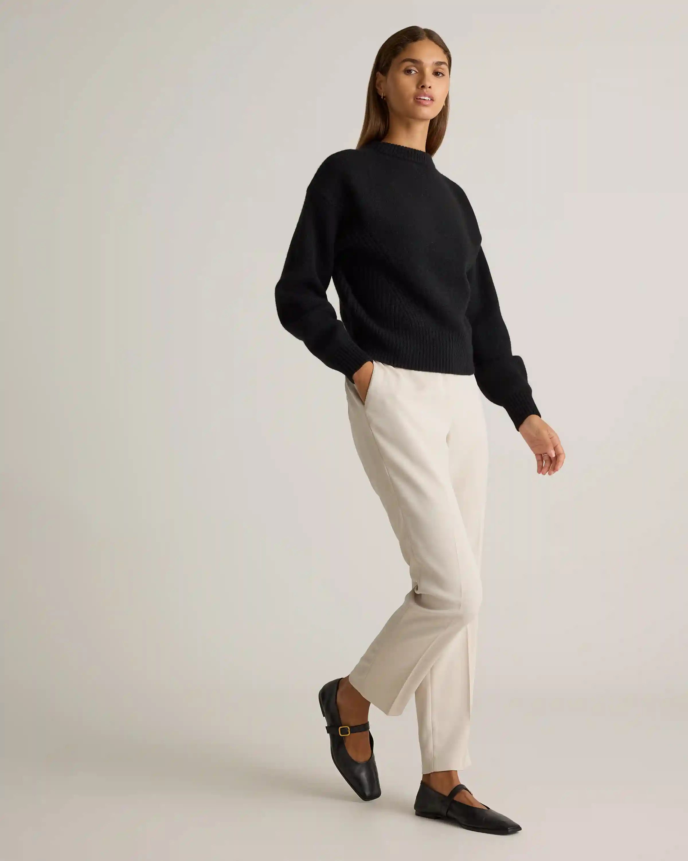 100% Yak Wool Pointelle Detail Relaxed Crew