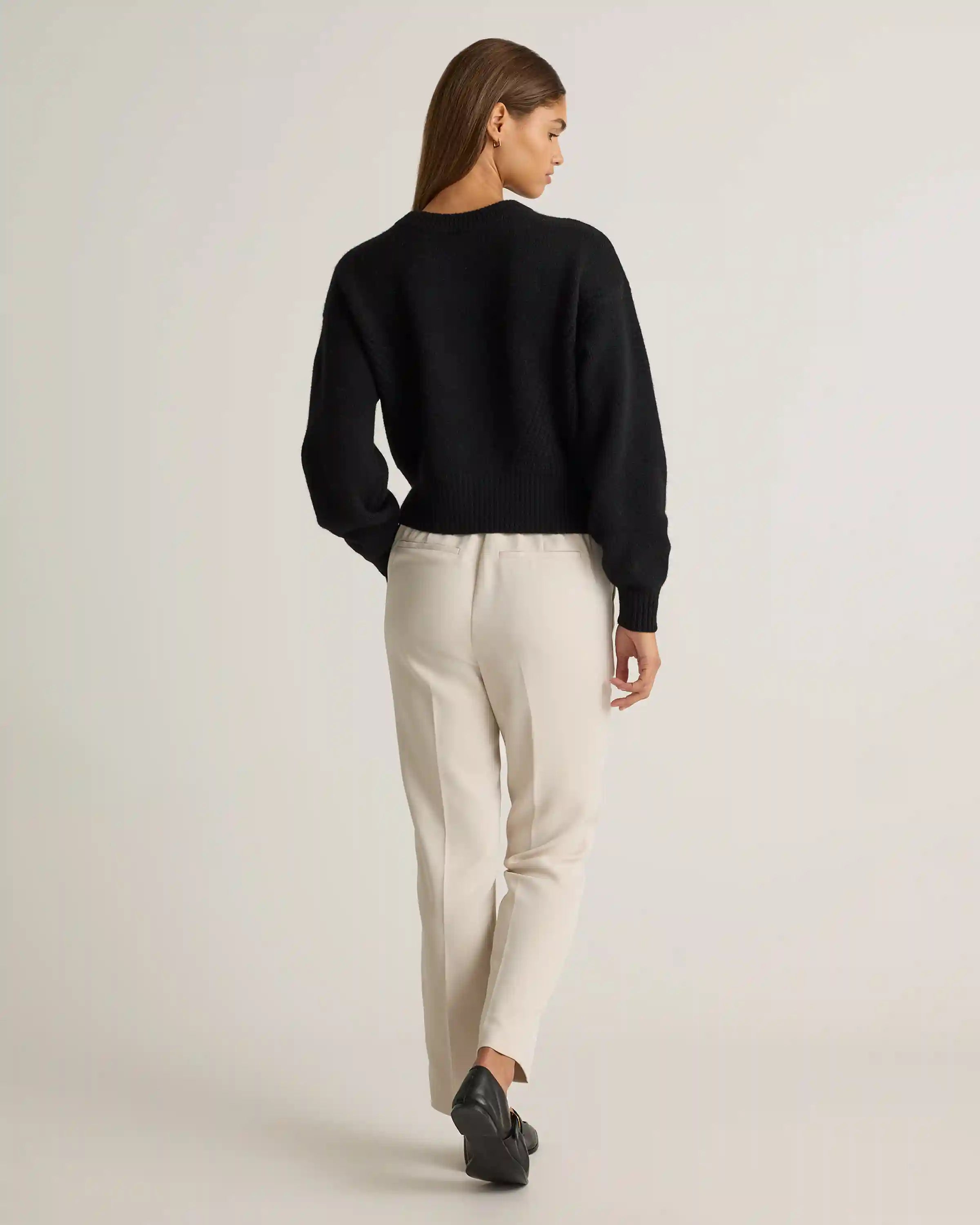 100% Yak Wool Pointelle Detail Relaxed Crew