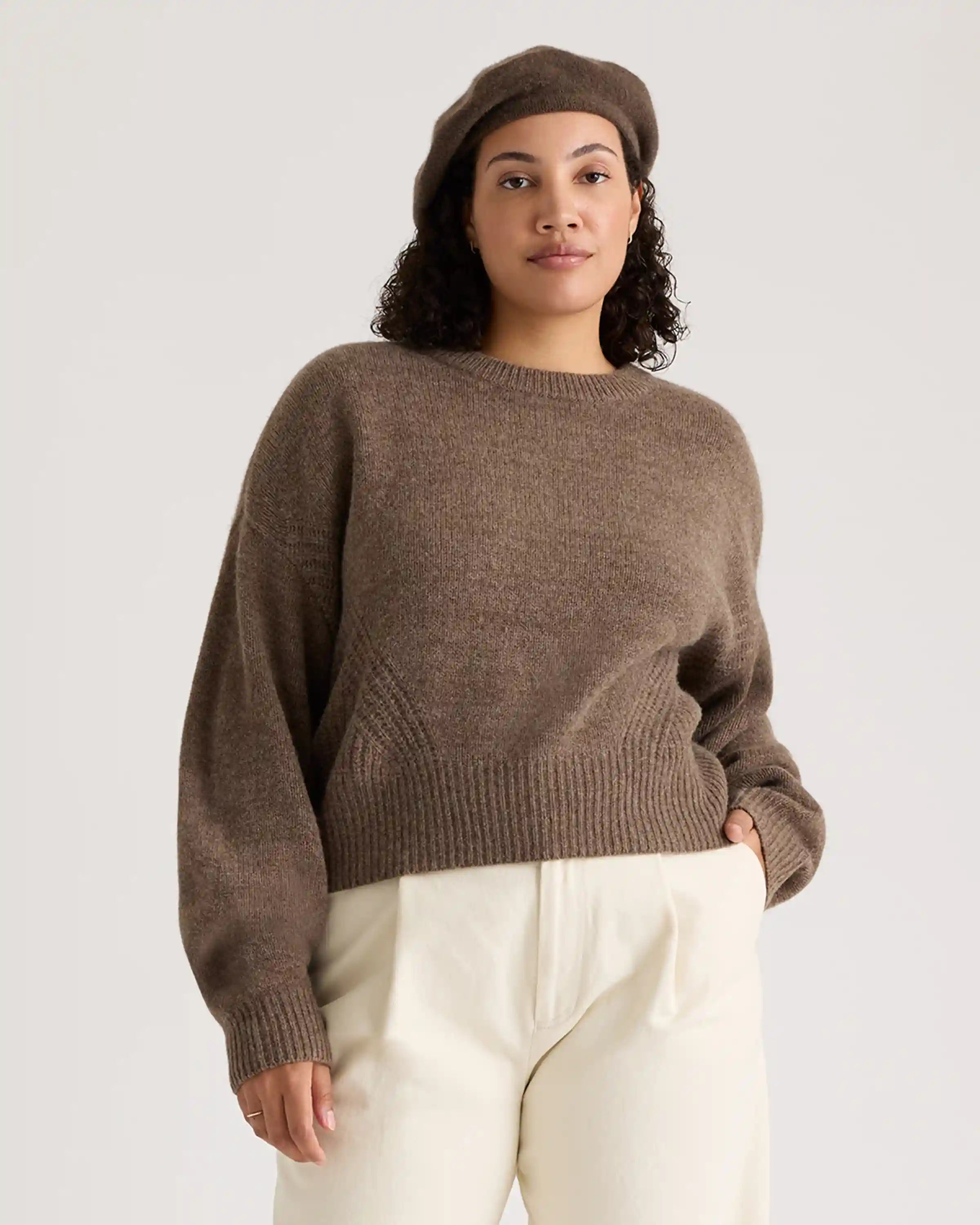 100% Yak Wool Pointelle Detail Relaxed Crew