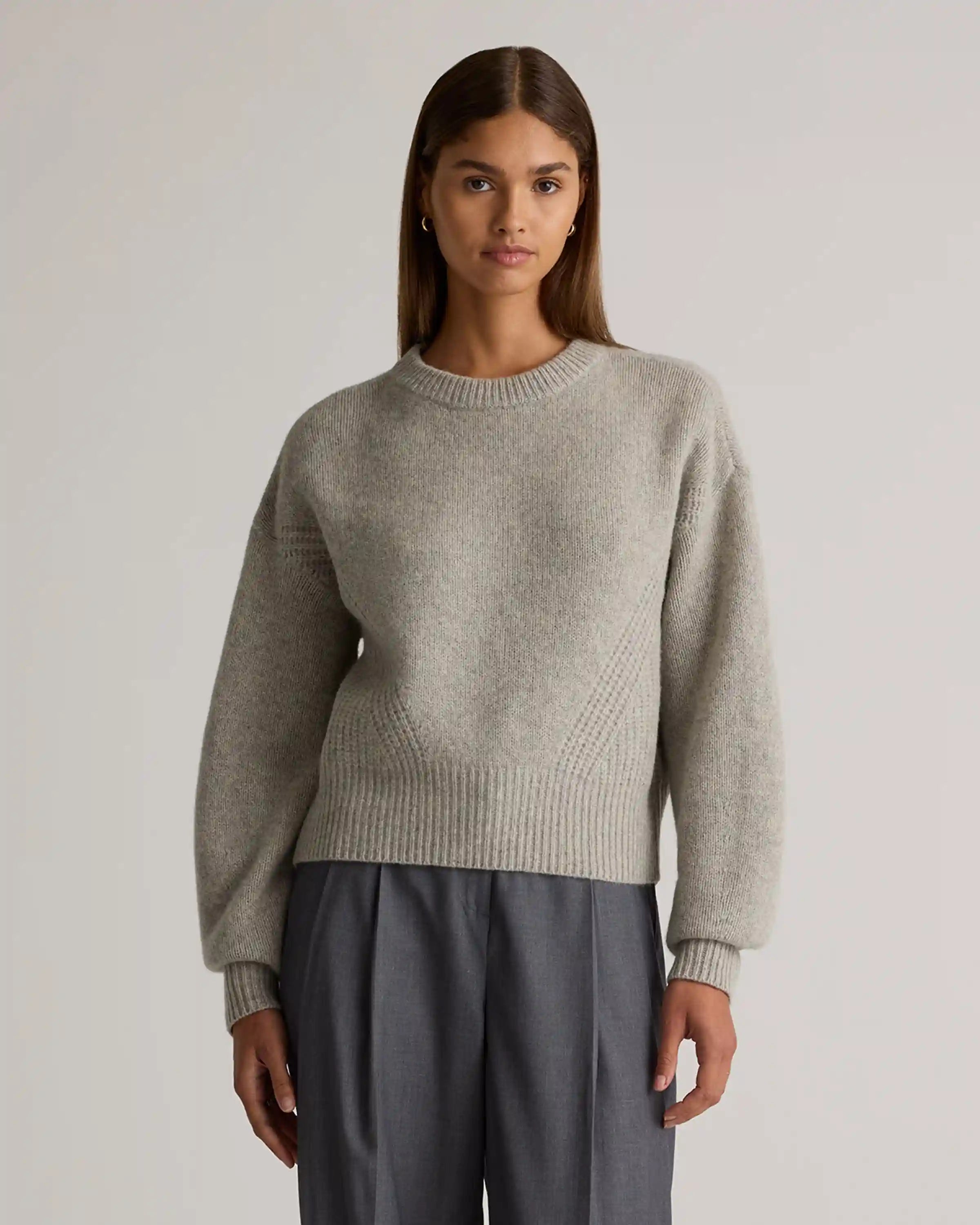 100% Yak Wool Pointelle Detail Relaxed Crew