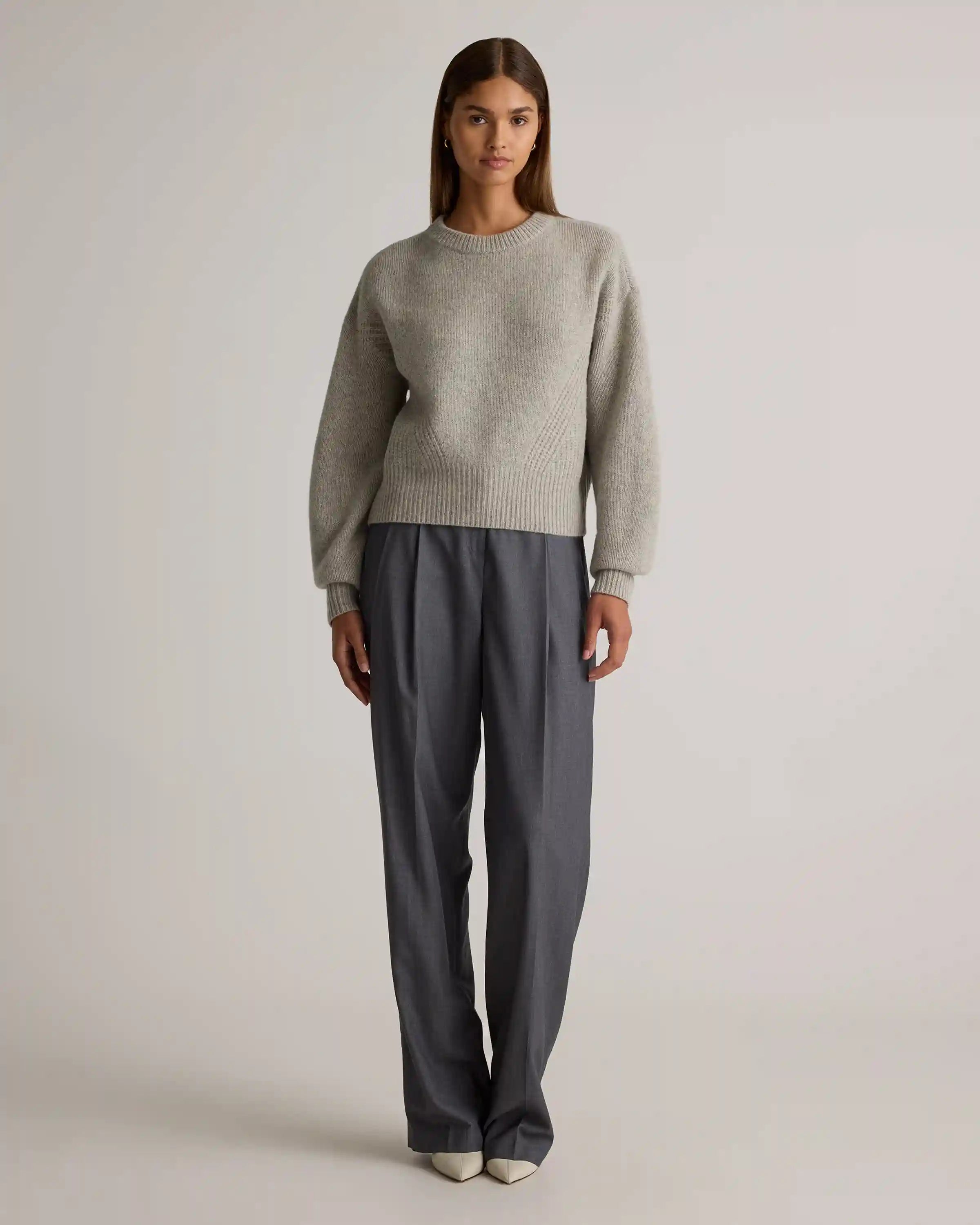 100% Yak Wool Pointelle Detail Relaxed Crew