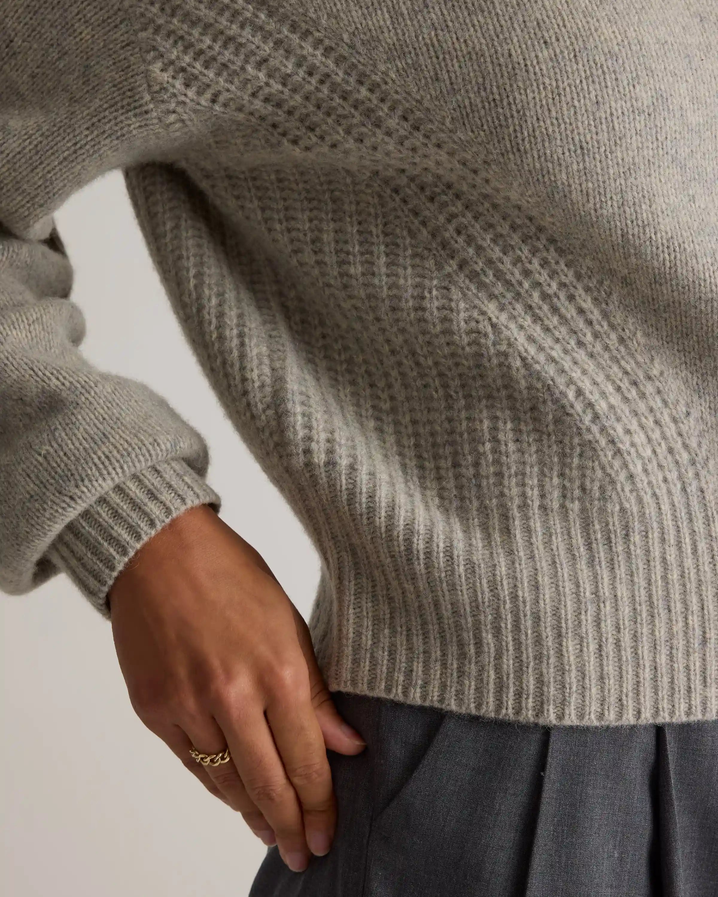 100% Yak Wool Pointelle Detail Relaxed Crew