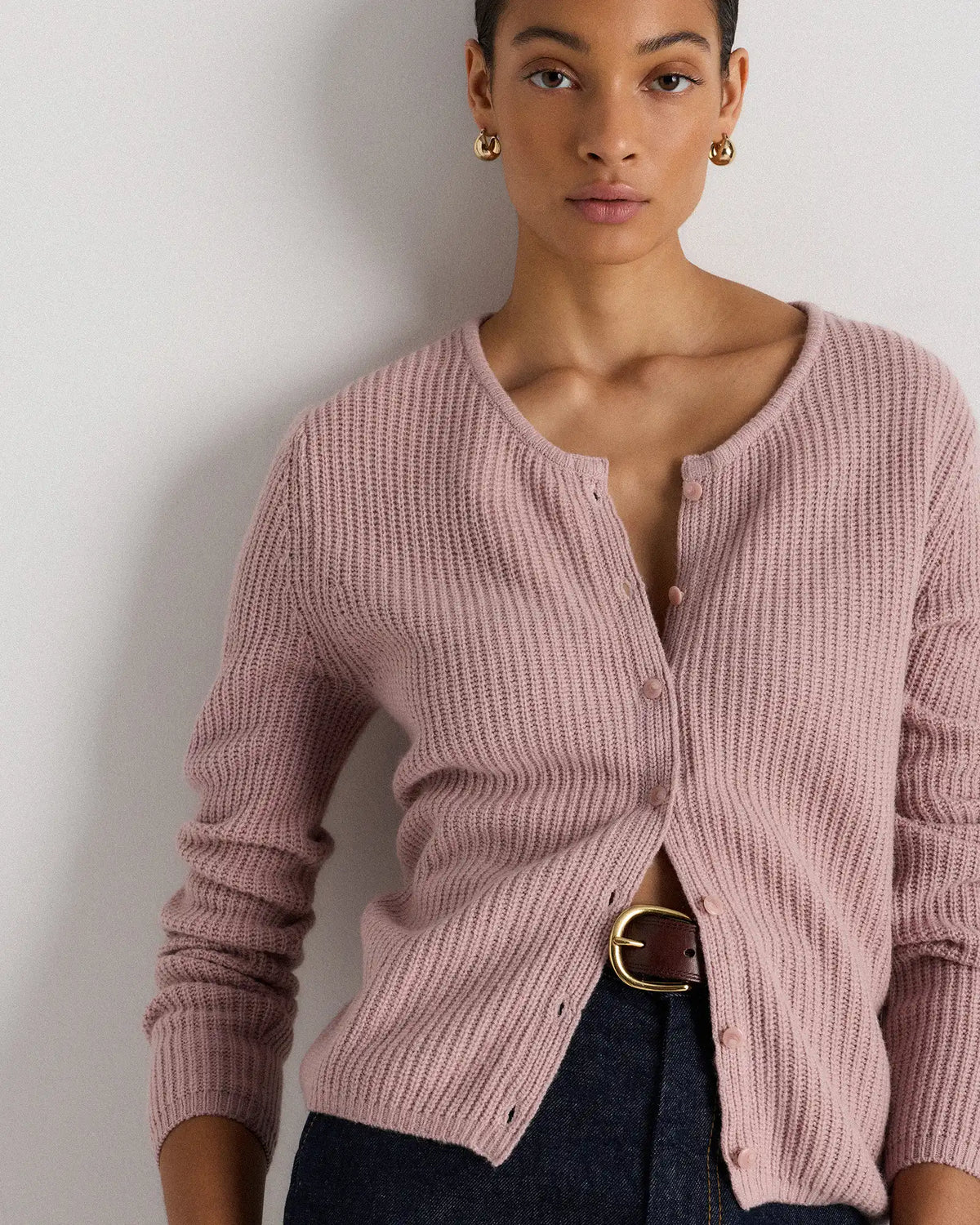 100% Yak Soft Rib Crew Cardigan