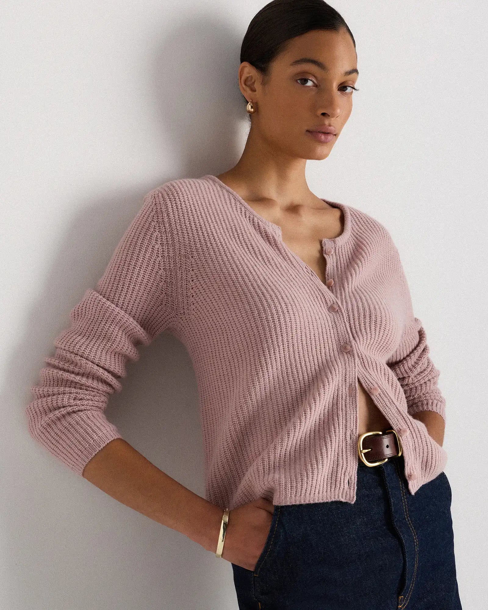 100% Yak Soft Rib Crew Cardigan
