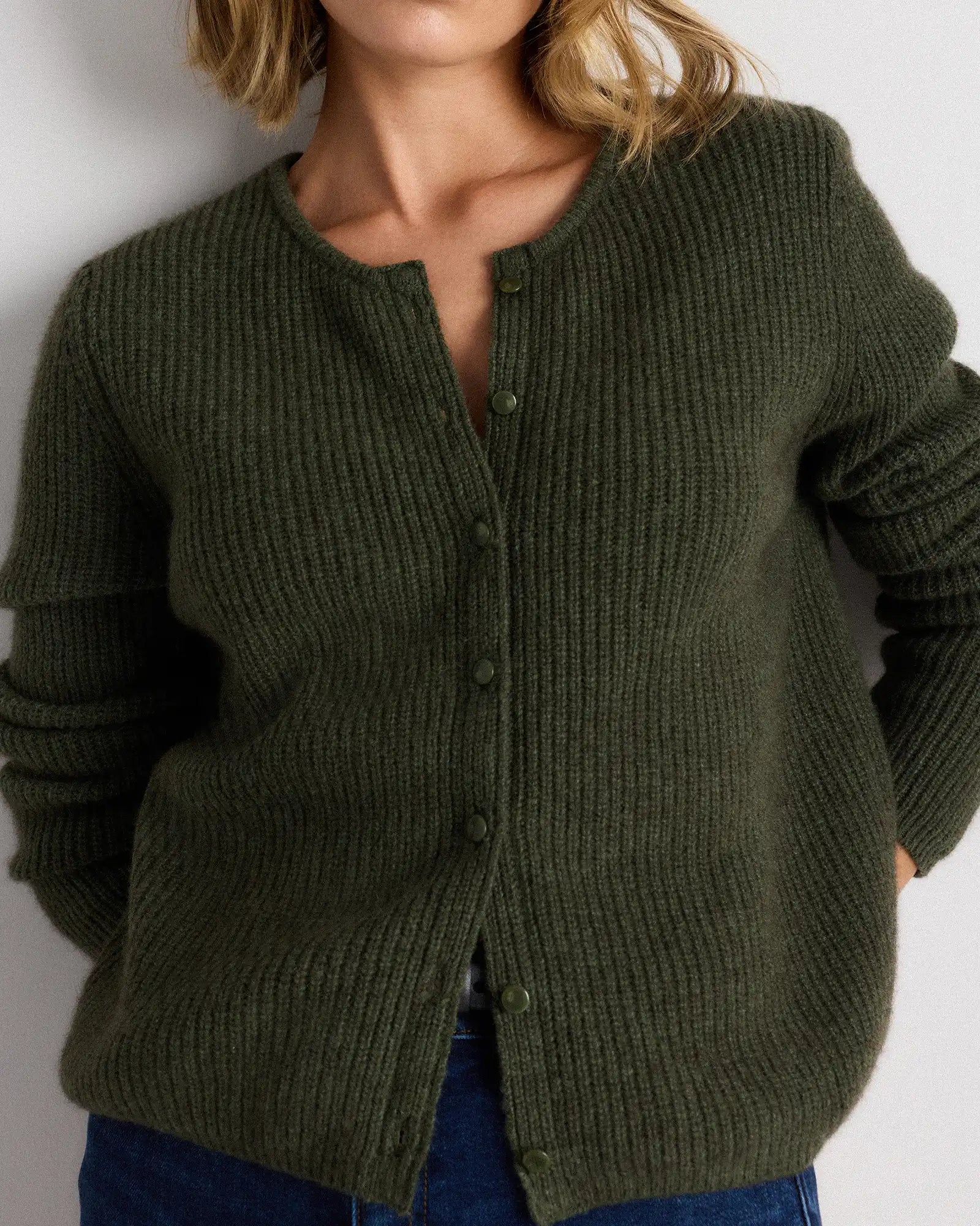 100% Yak Soft Rib Crew Cardigan