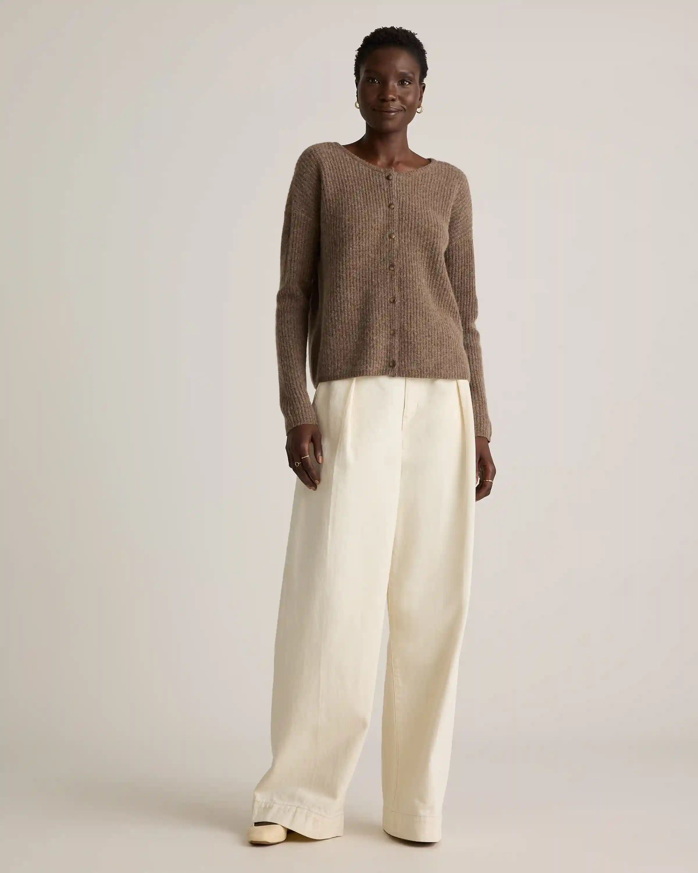 100% Yak Soft Rib Crew Cardigan