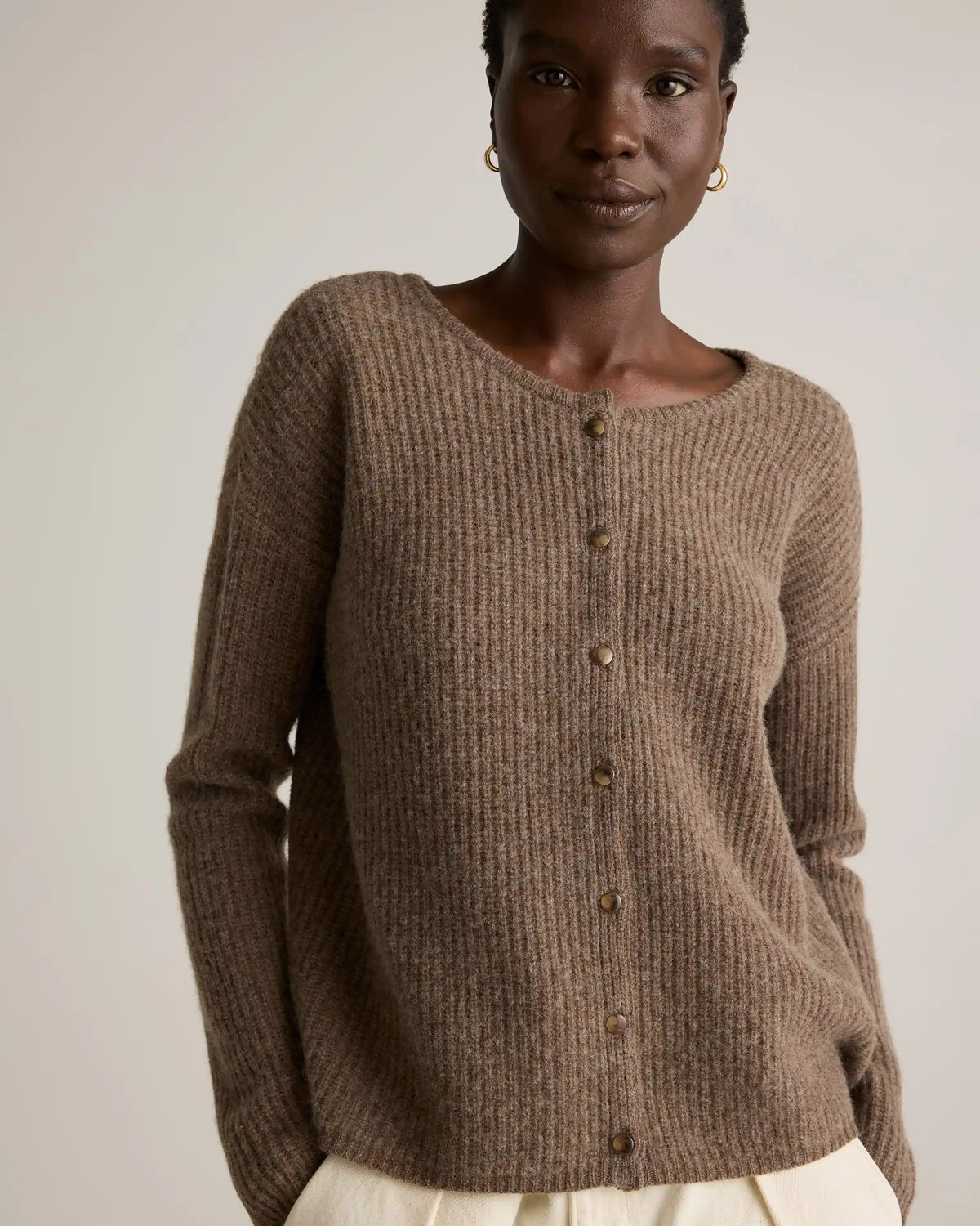 100% Yak Soft Rib Crew Cardigan