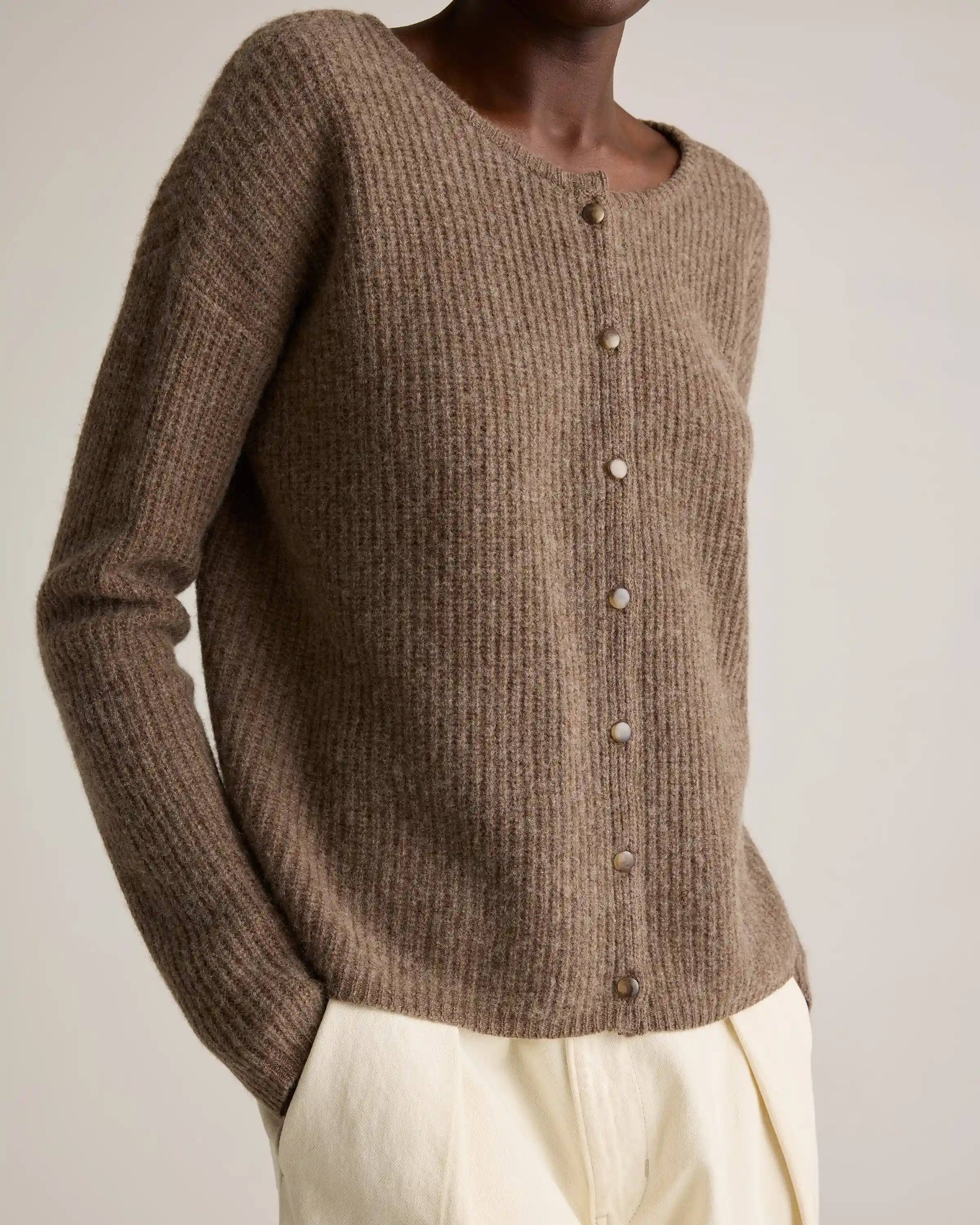 100% Yak Soft Rib Crew Cardigan