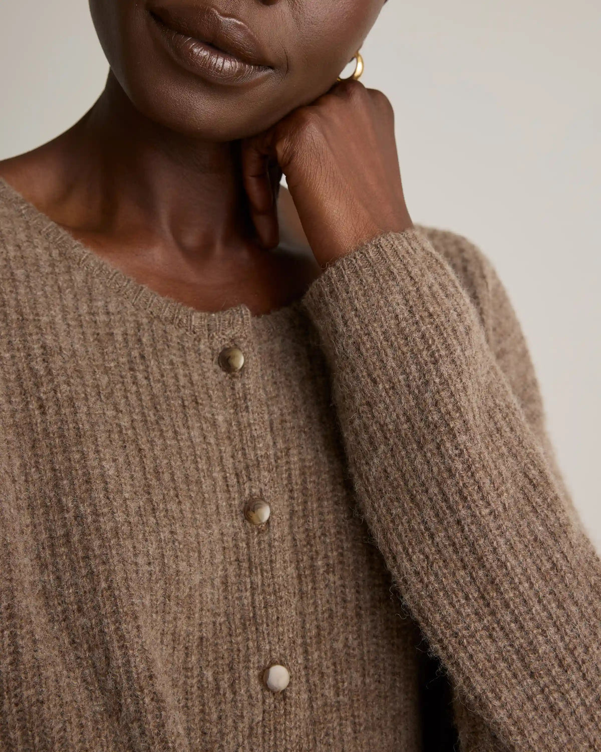 100% Yak Soft Rib Crew Cardigan