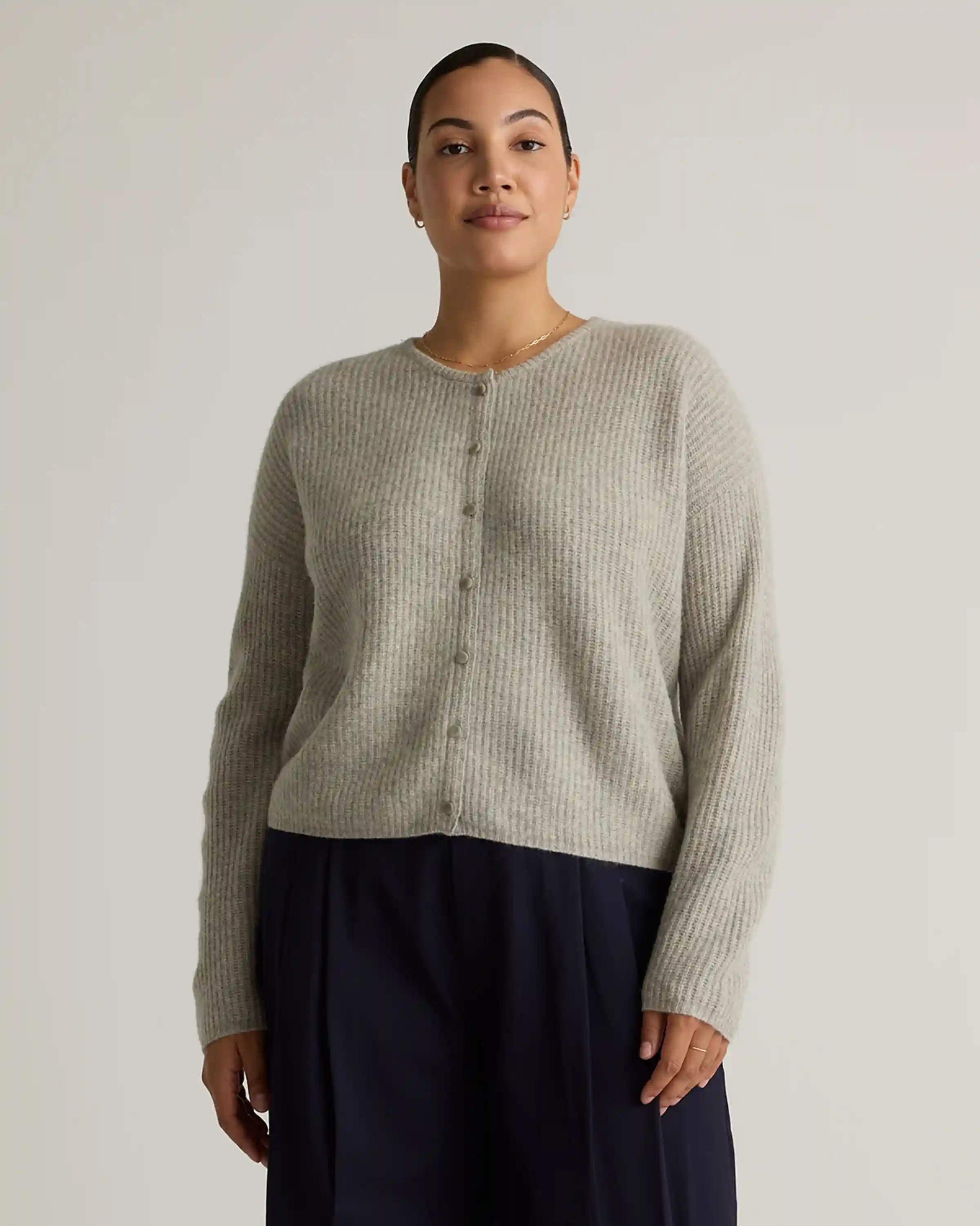 100% Yak Soft Rib Crew Cardigan