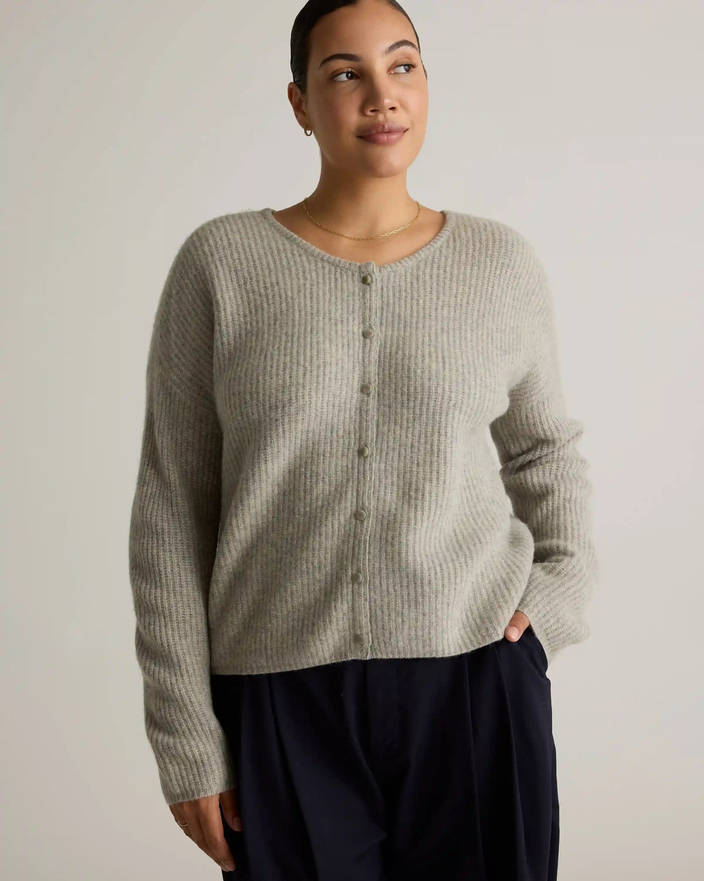 100% Yak Soft Rib Crew Cardigan