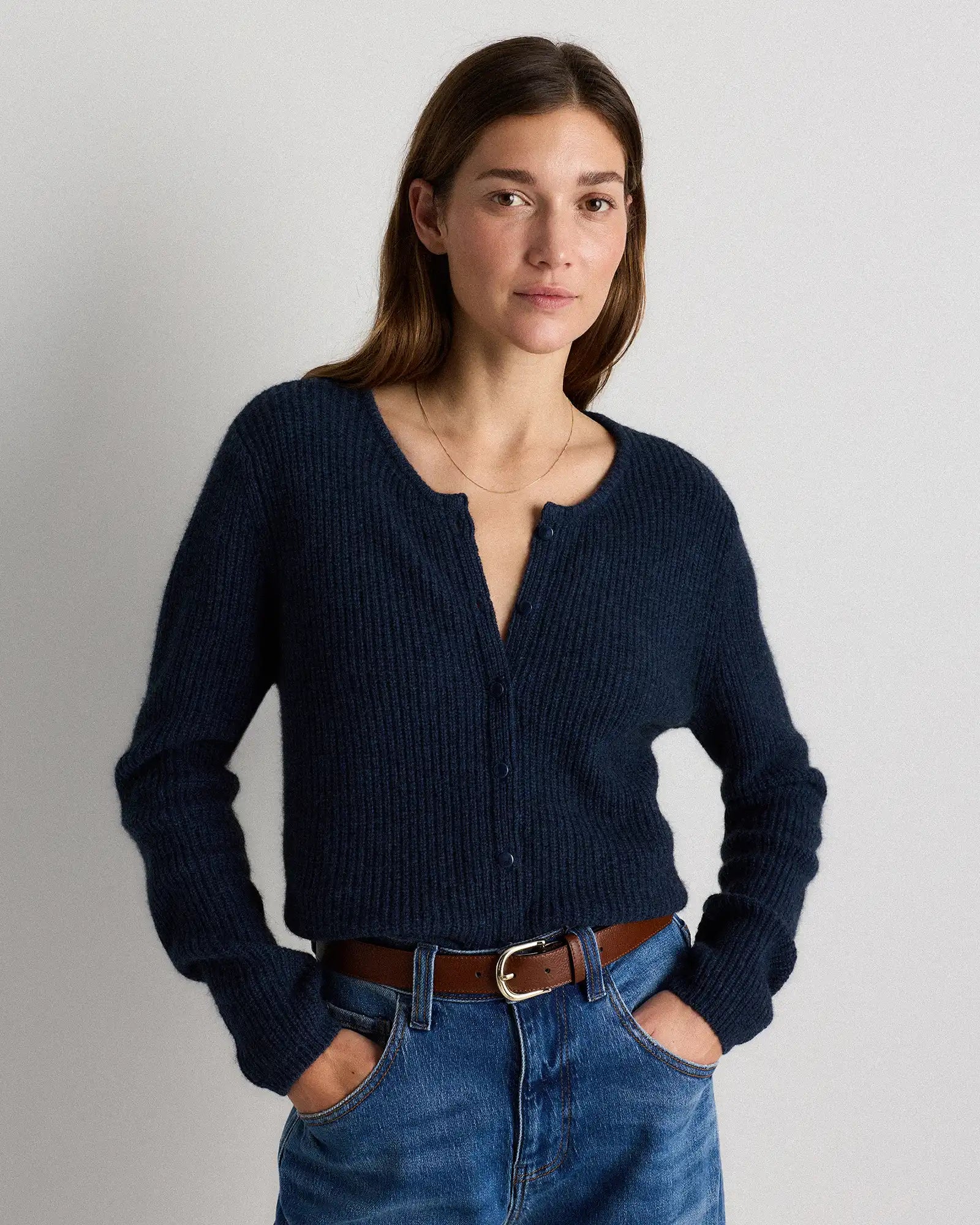 100% Yak Soft Rib Crew Cardigan