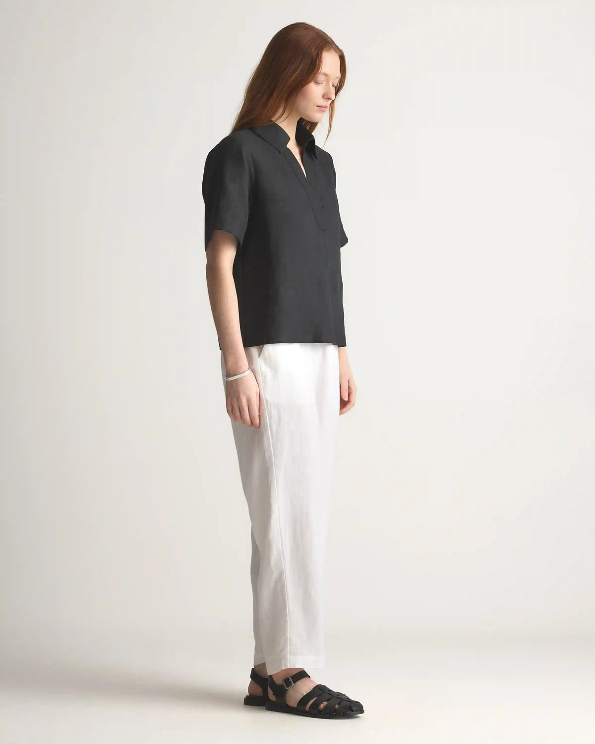 100% European Linen Short Sleeve Popover Top