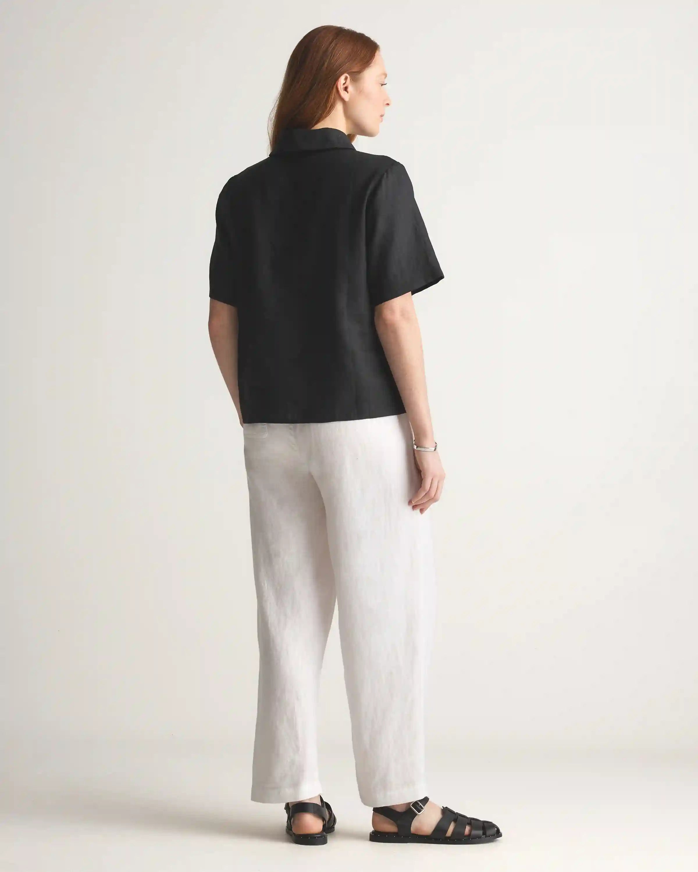 100% European Linen Short Sleeve Popover Top