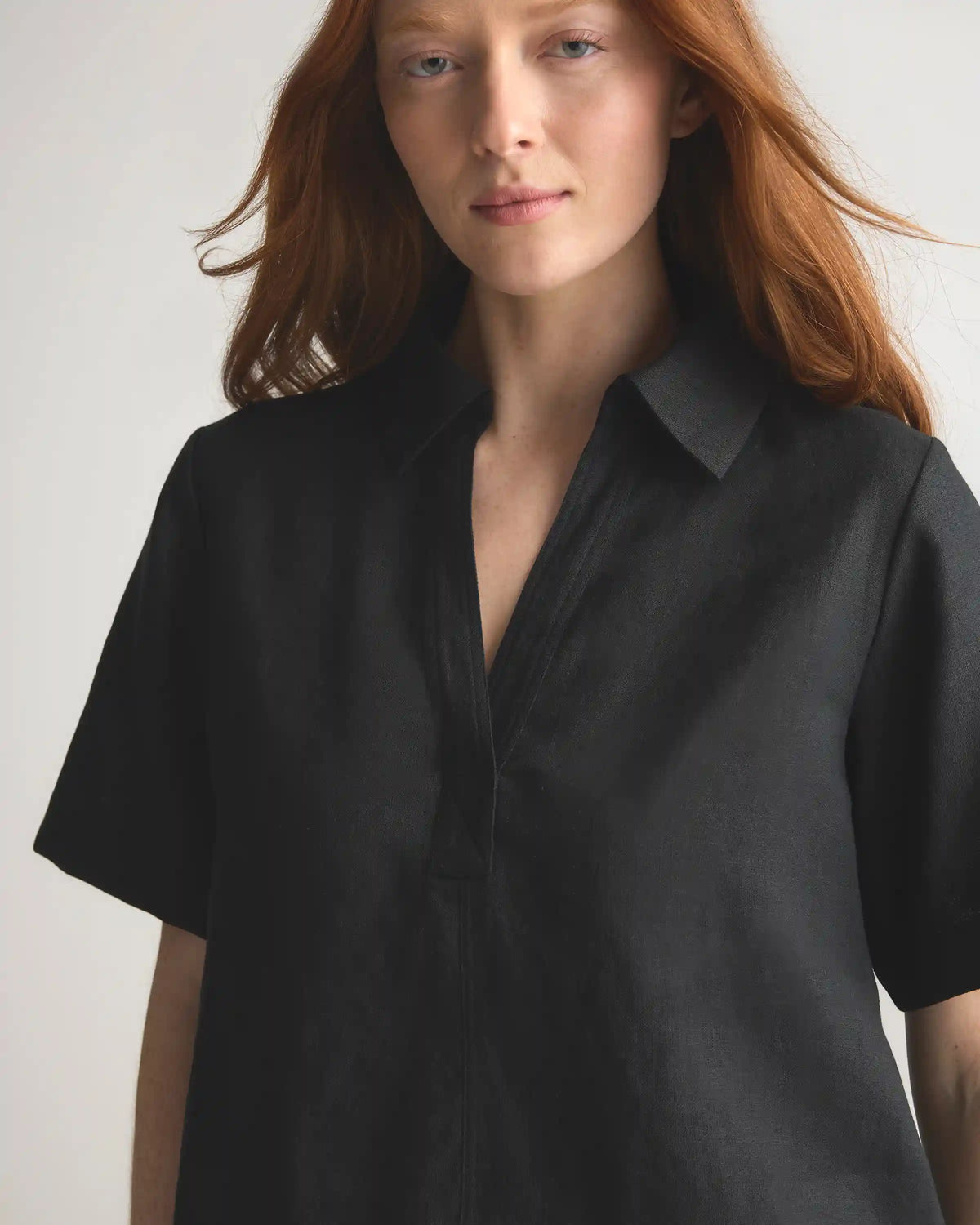 100% European Linen Short Sleeve Popover Top