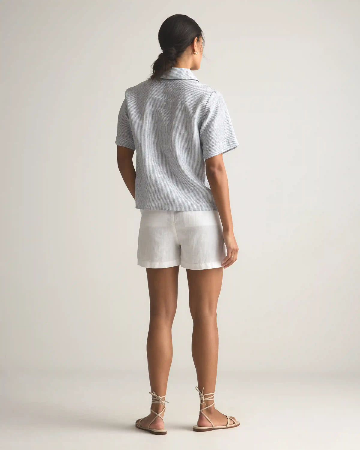 100% European Linen Short Sleeve Popover Top