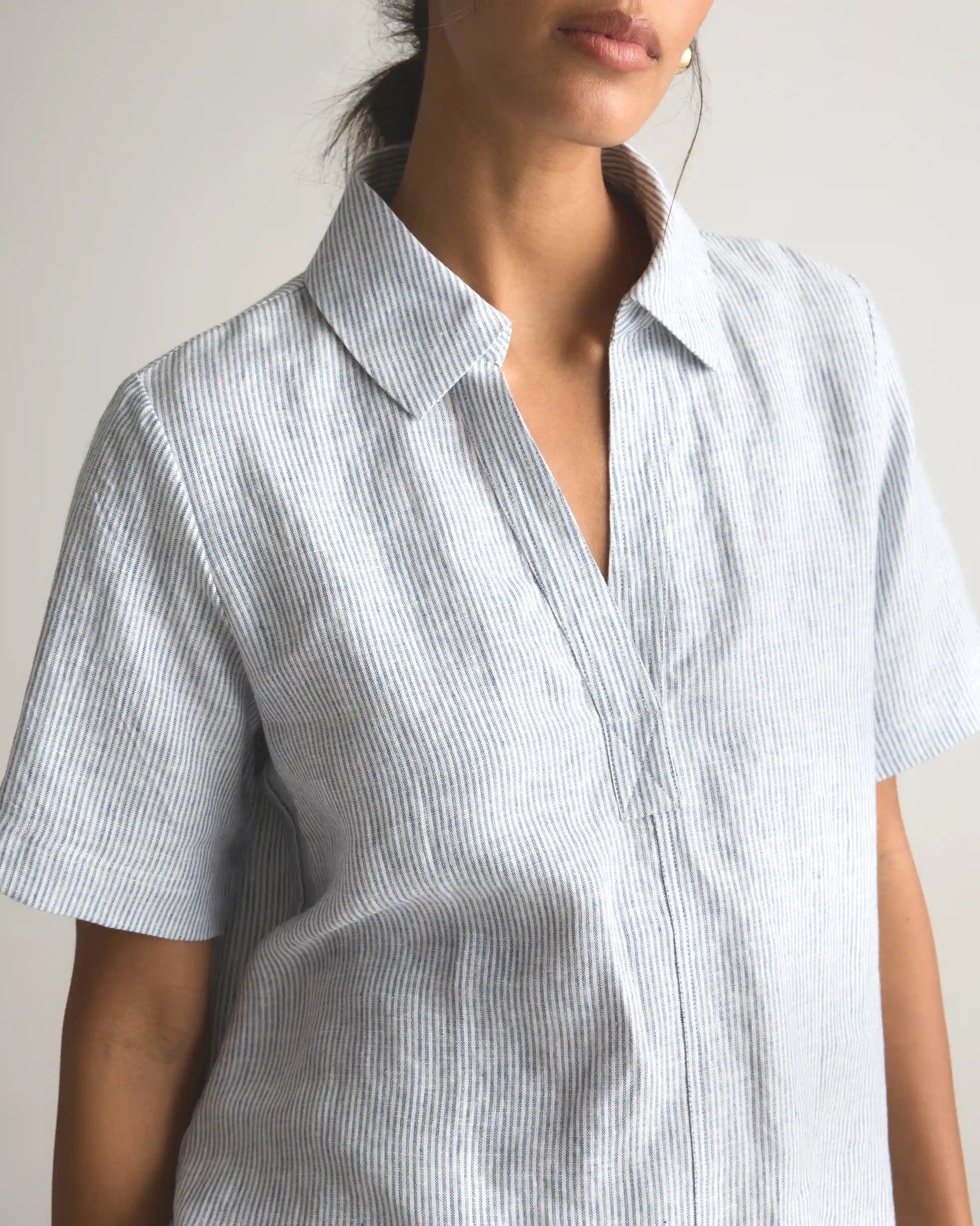 100% European Linen Short Sleeve Popover Top