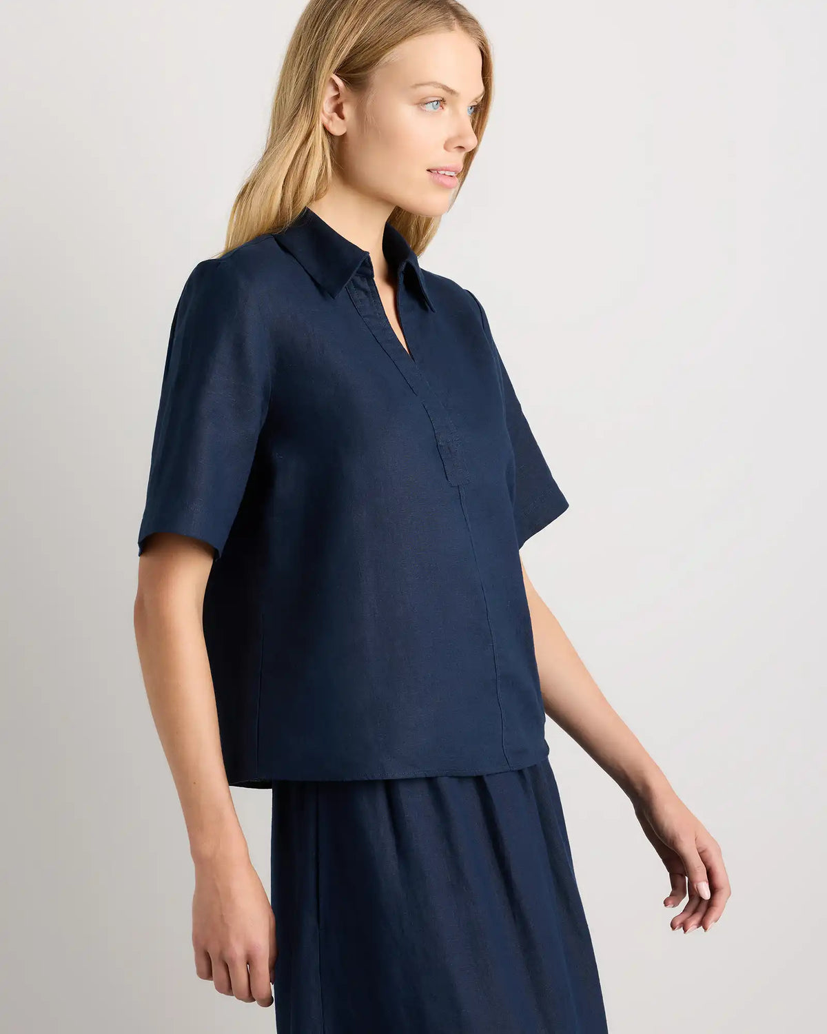 100% European Linen Short Sleeve Popover Top