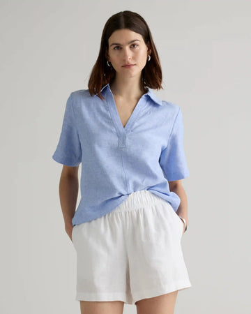 100% European Linen Short Sleeve Popover Top