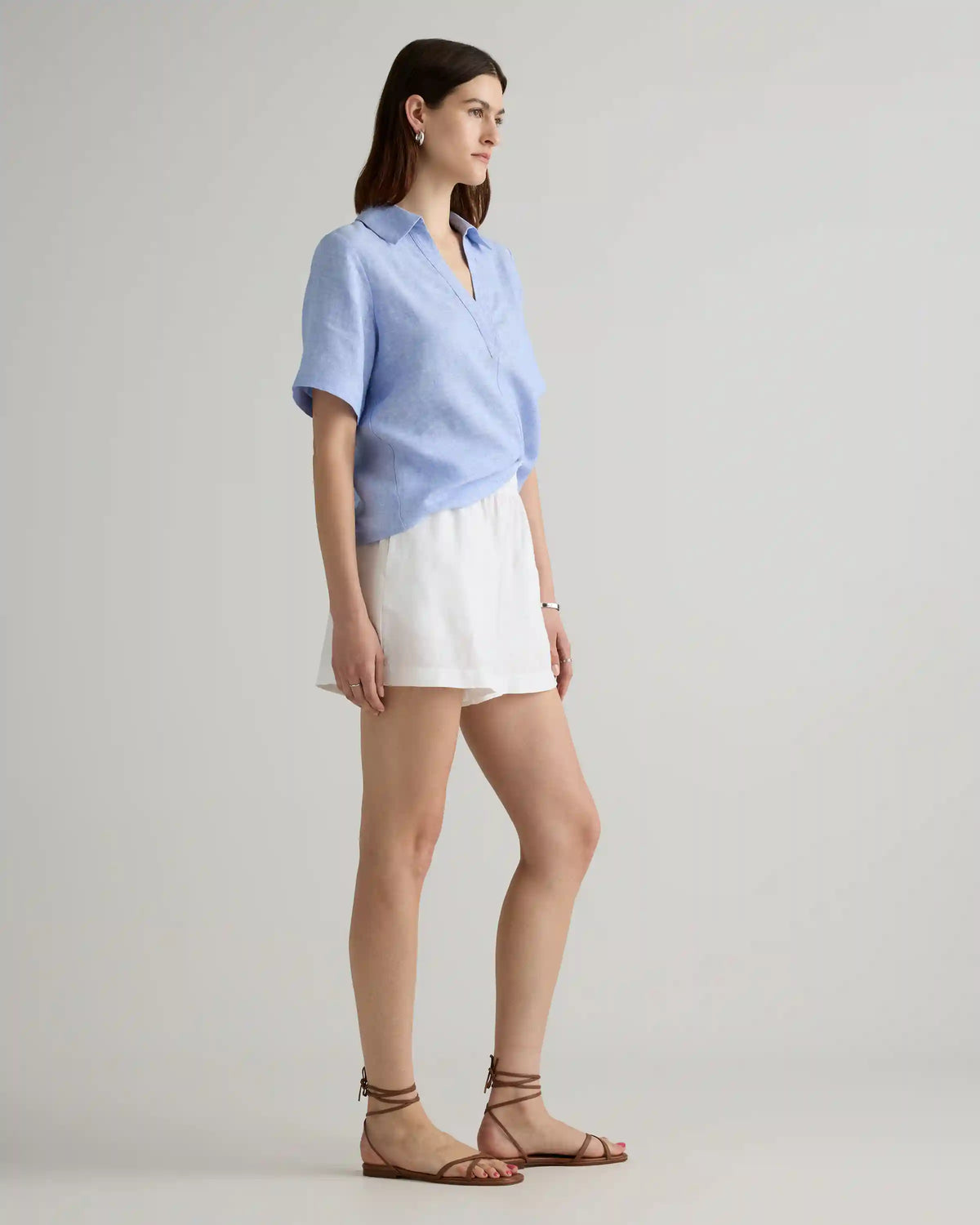 100% European Linen Short Sleeve Popover Top