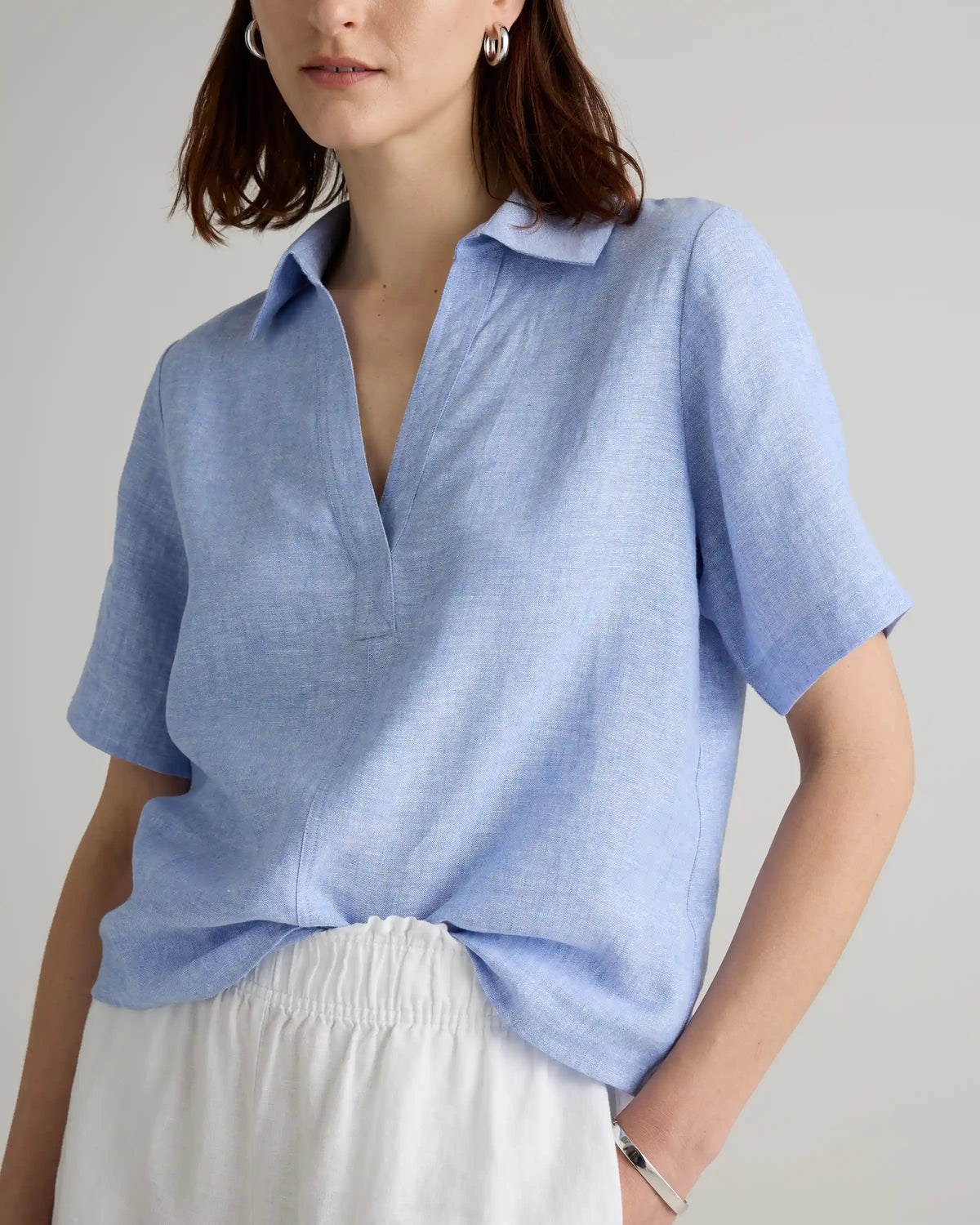 100% European Linen Short Sleeve Popover Top