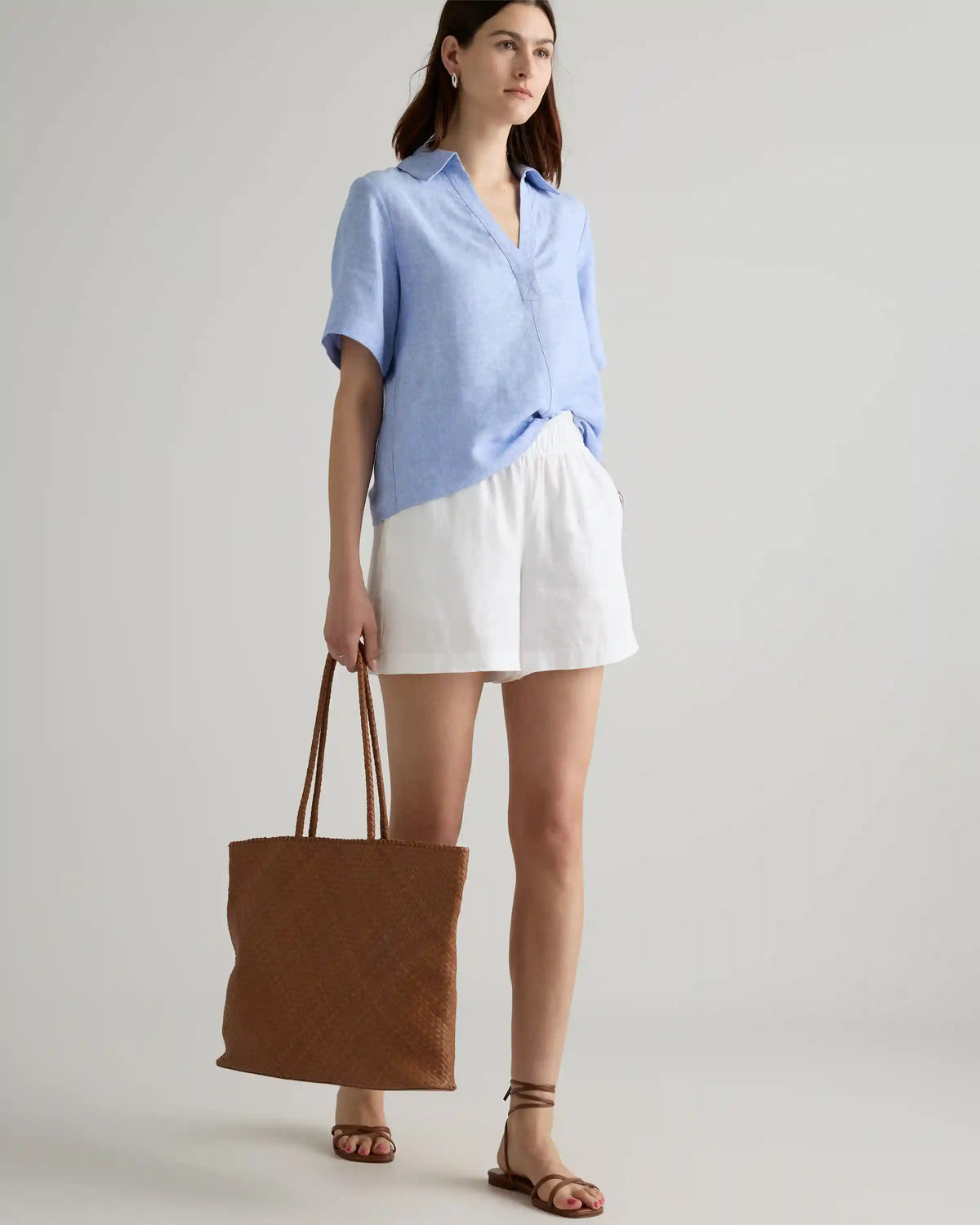 100% European Linen Short Sleeve Popover Top
