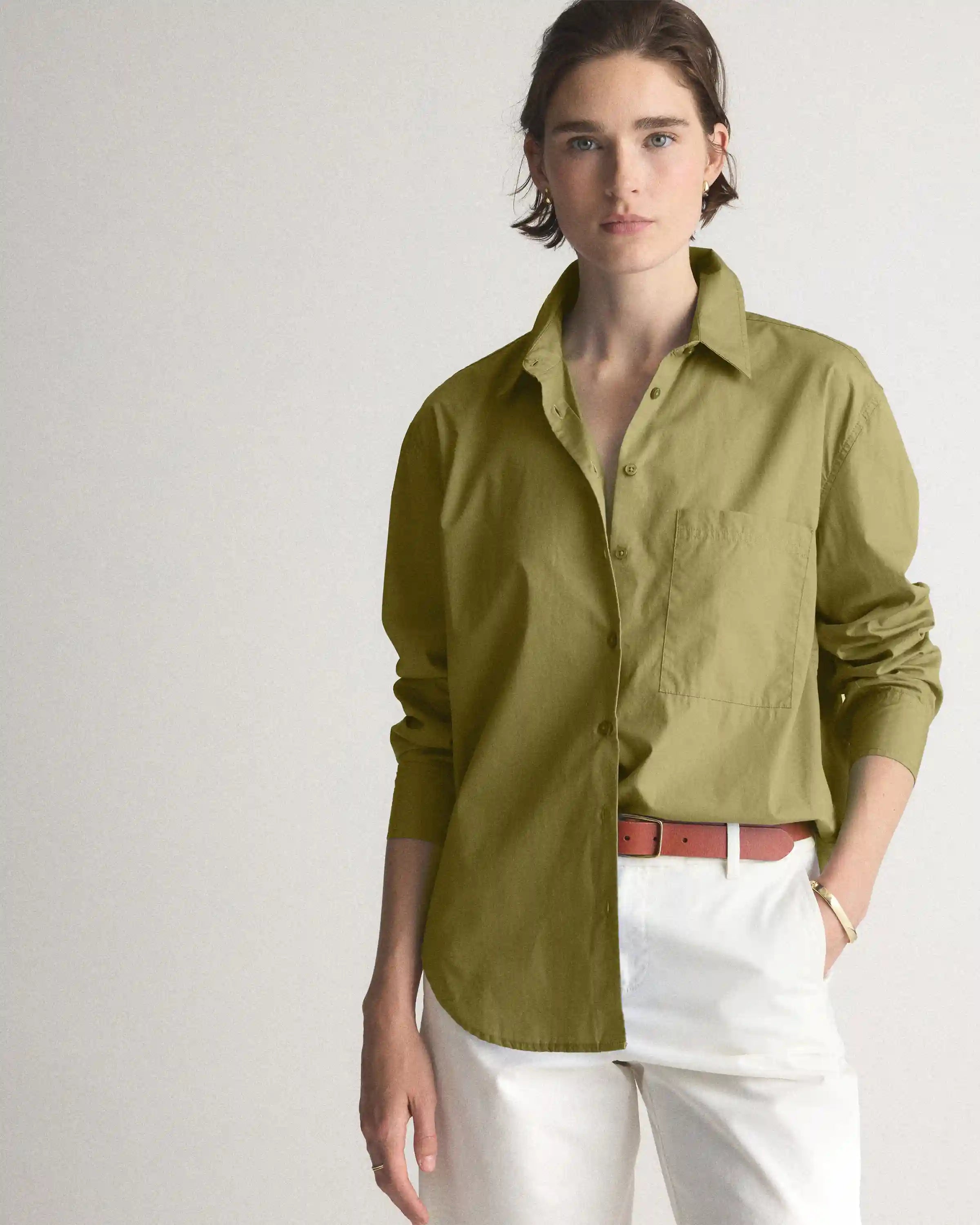 100% Organic Cotton Poplin Long Sleeve Boyfriend Shirt