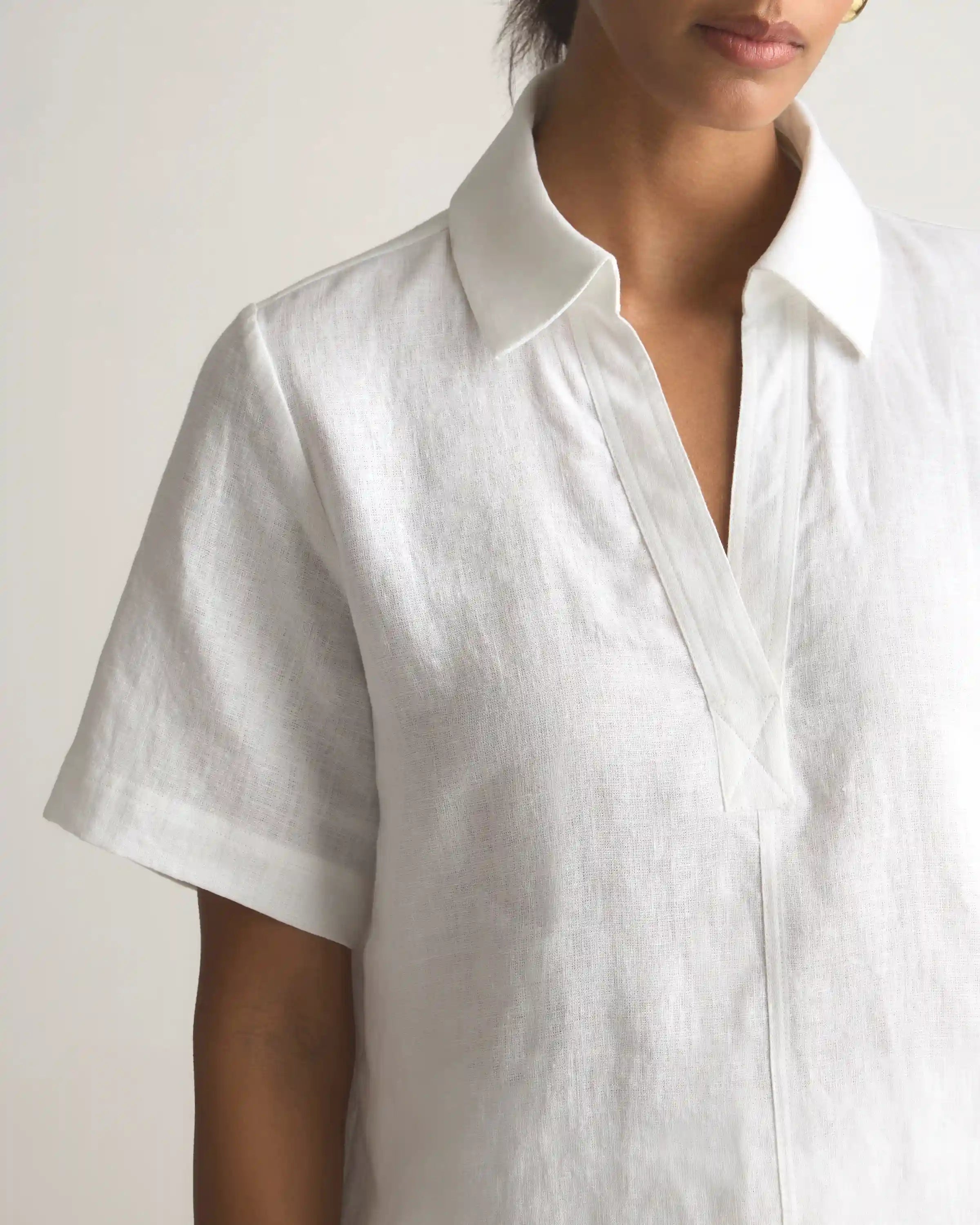 100% European Linen Short Sleeve Popover Top
