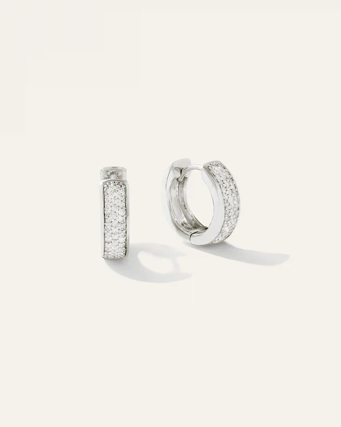 14K Gold Diamond Pave Multirow Huggie Hoops
