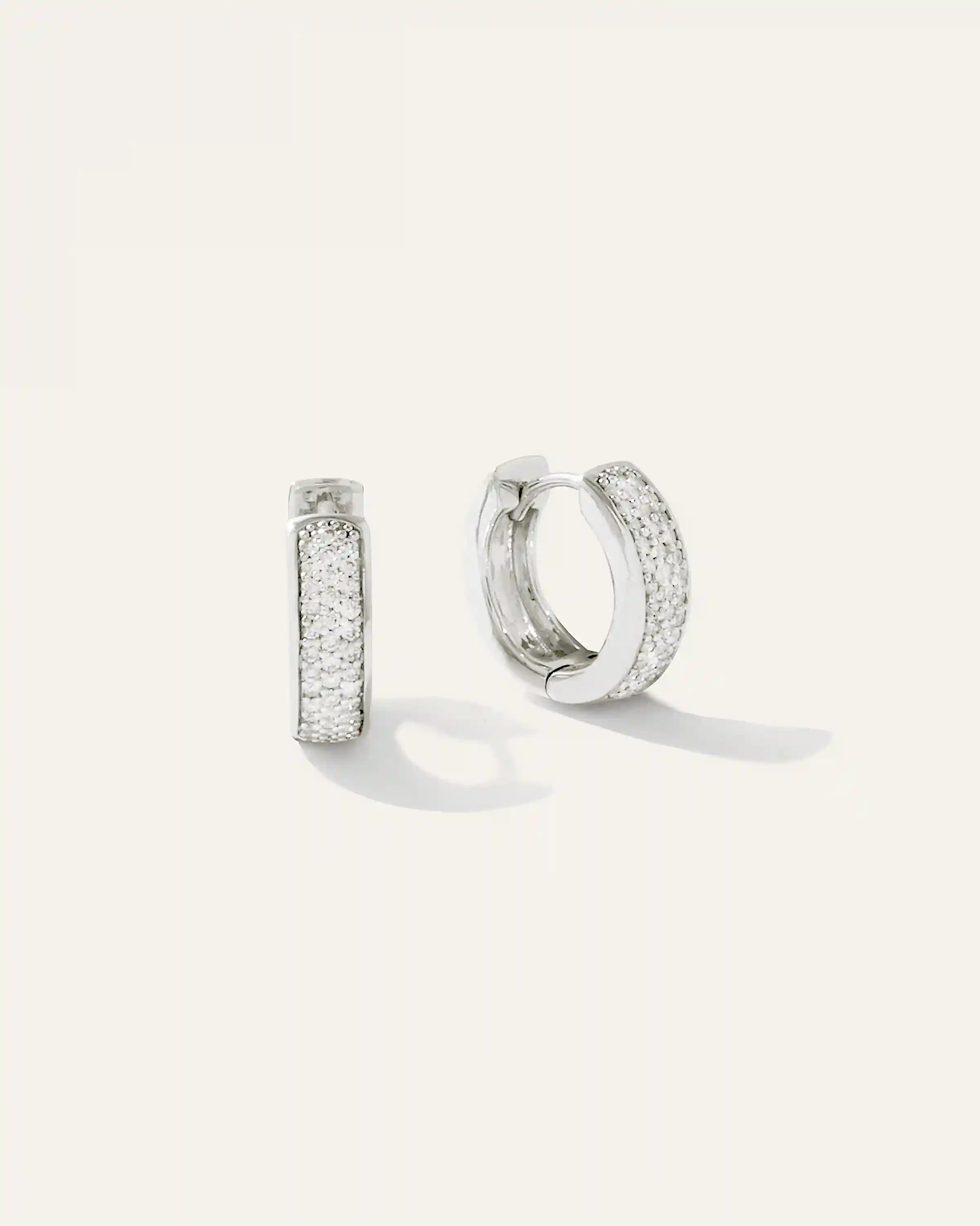 14K Gold Diamond Pave Multirow Huggie Hoops